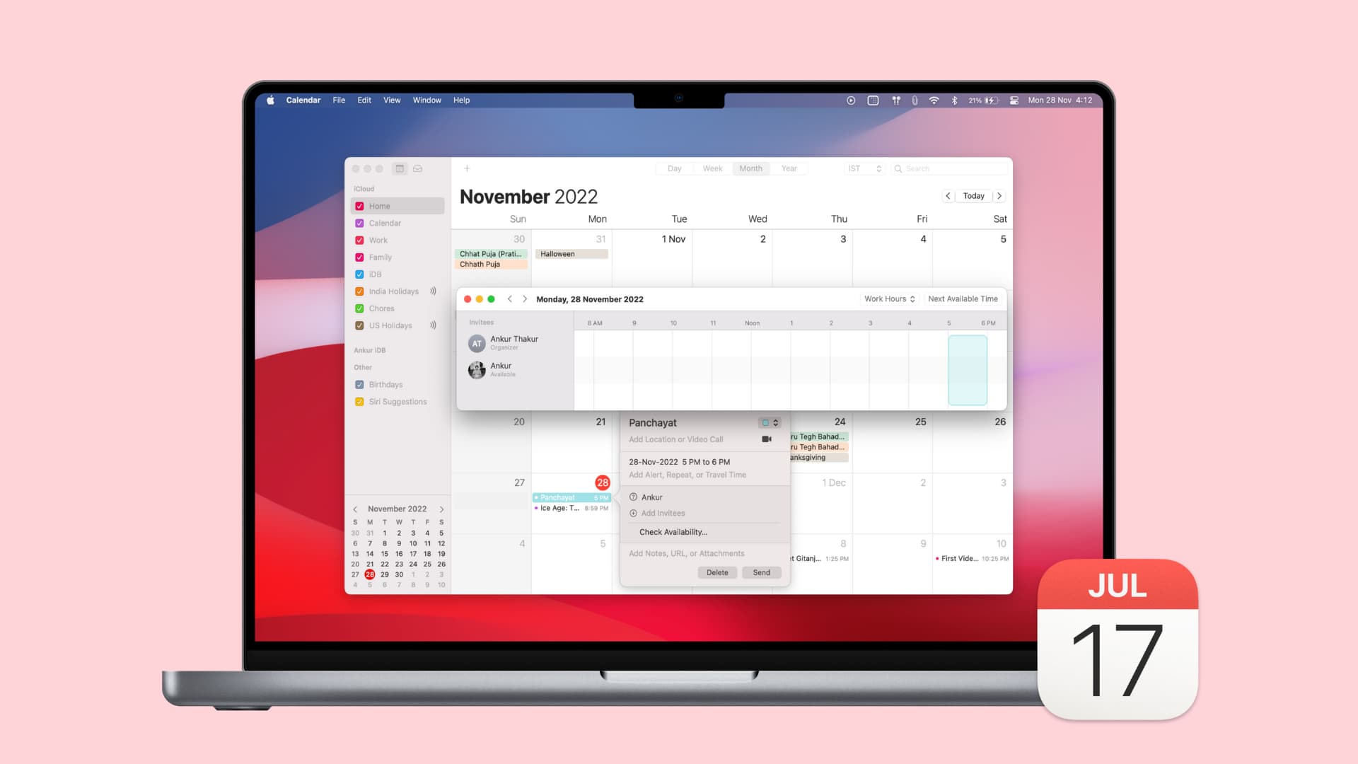 Availability Panel in Mac Calendar app