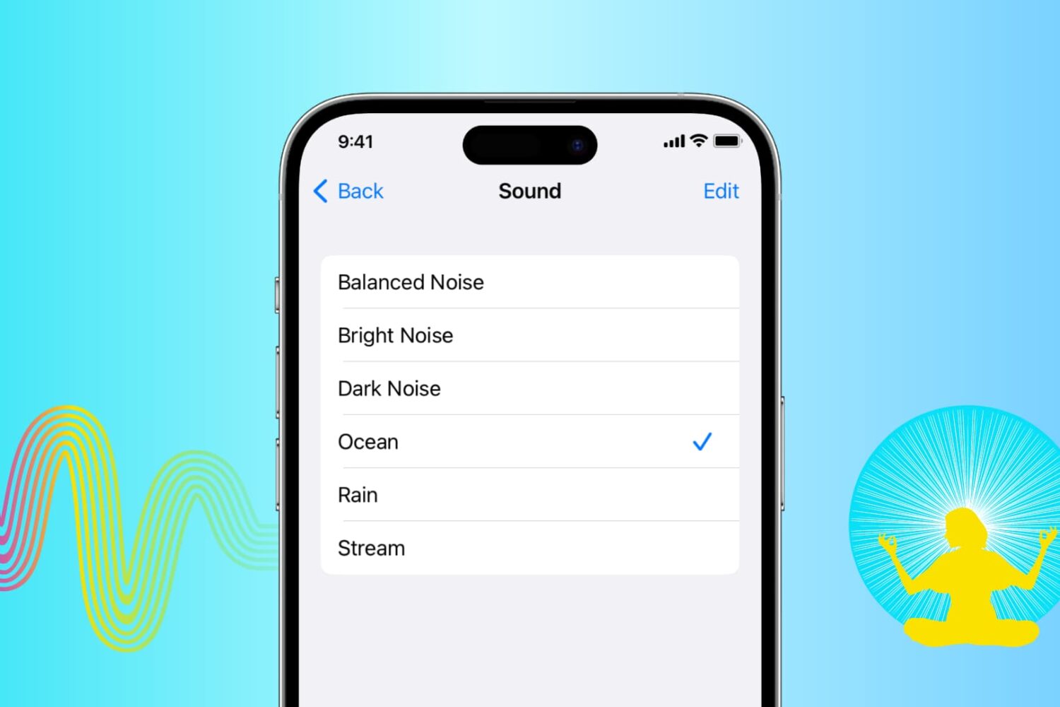 Noise, Rain, Ocean, and Stream background sounds on iPhone