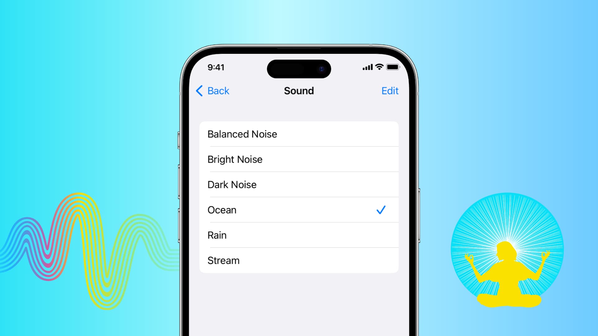 Noise, Rain, Ocean, and Stream background sounds on iPhone
