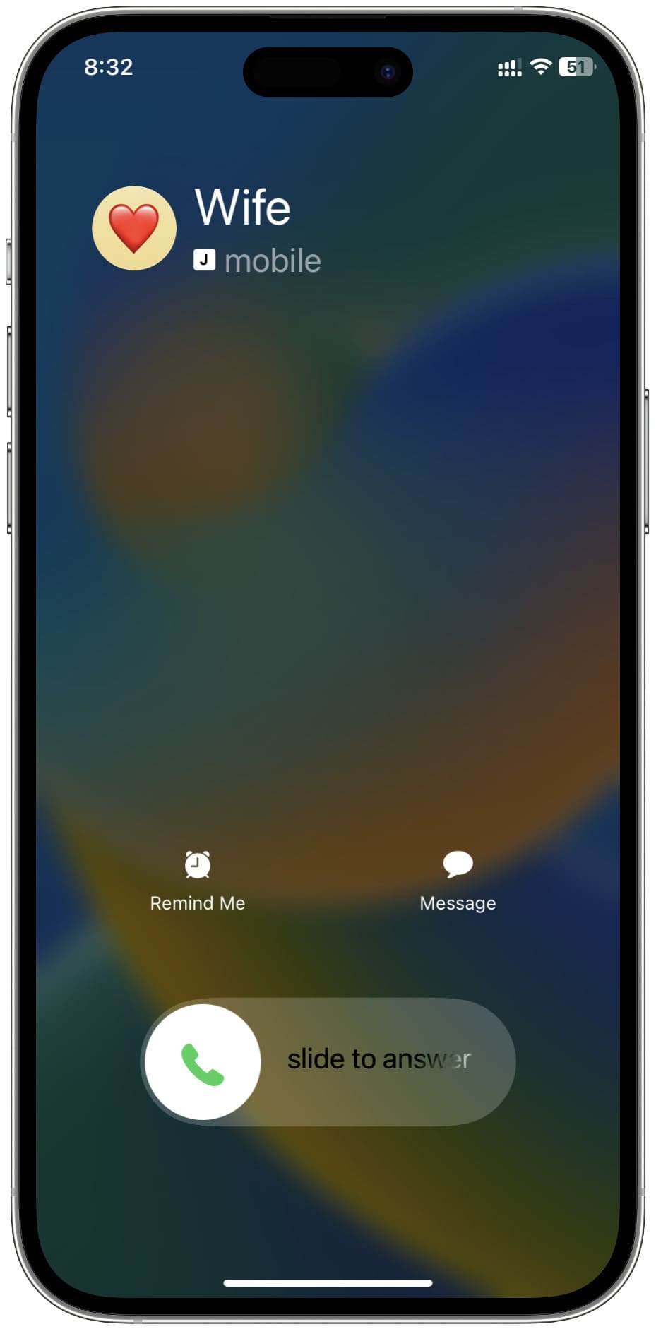 Call on iPhone Lock Screen showing the slide to answer interface