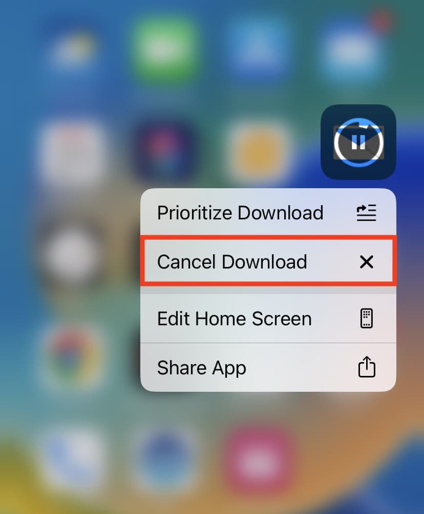 Cancel in-progress app download from iPhone Home Screen