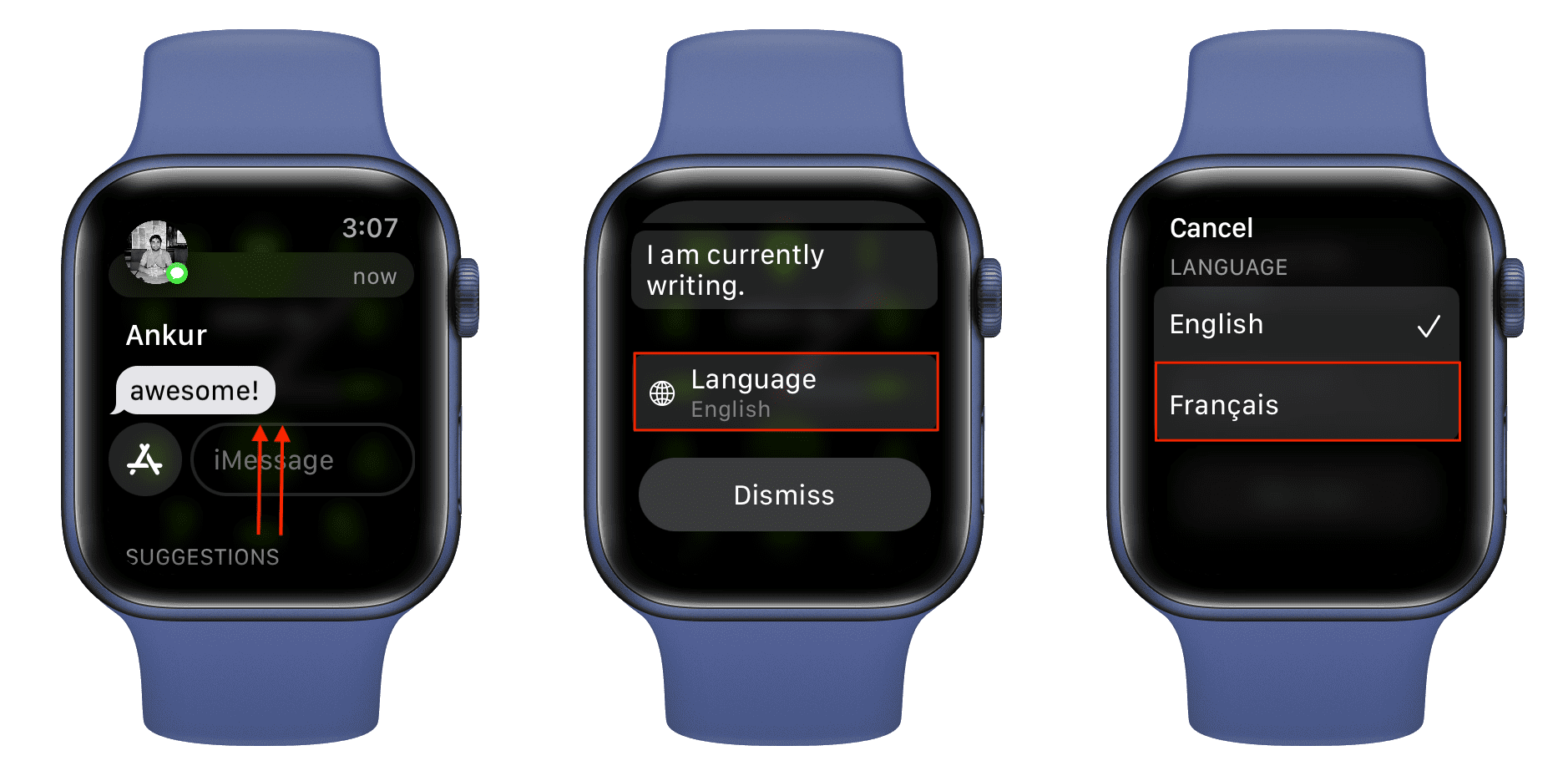 Change language inside the Messages app on Apple Watch