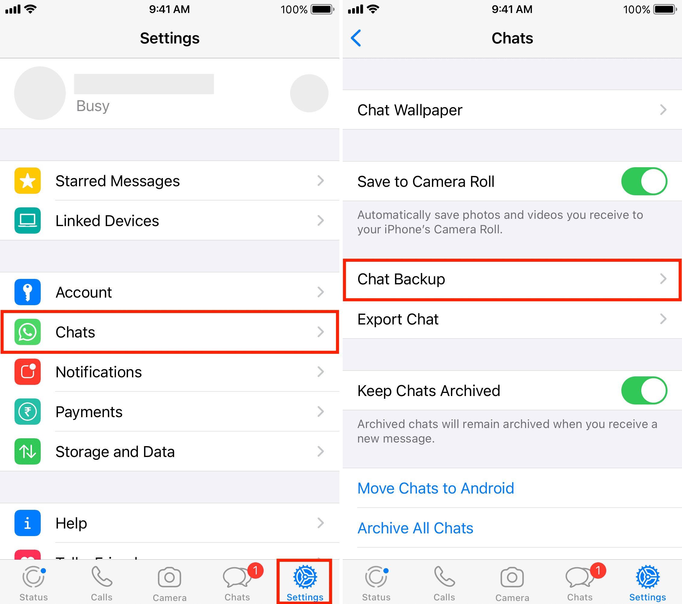 Chat Backup in WhatsApp on iPhone