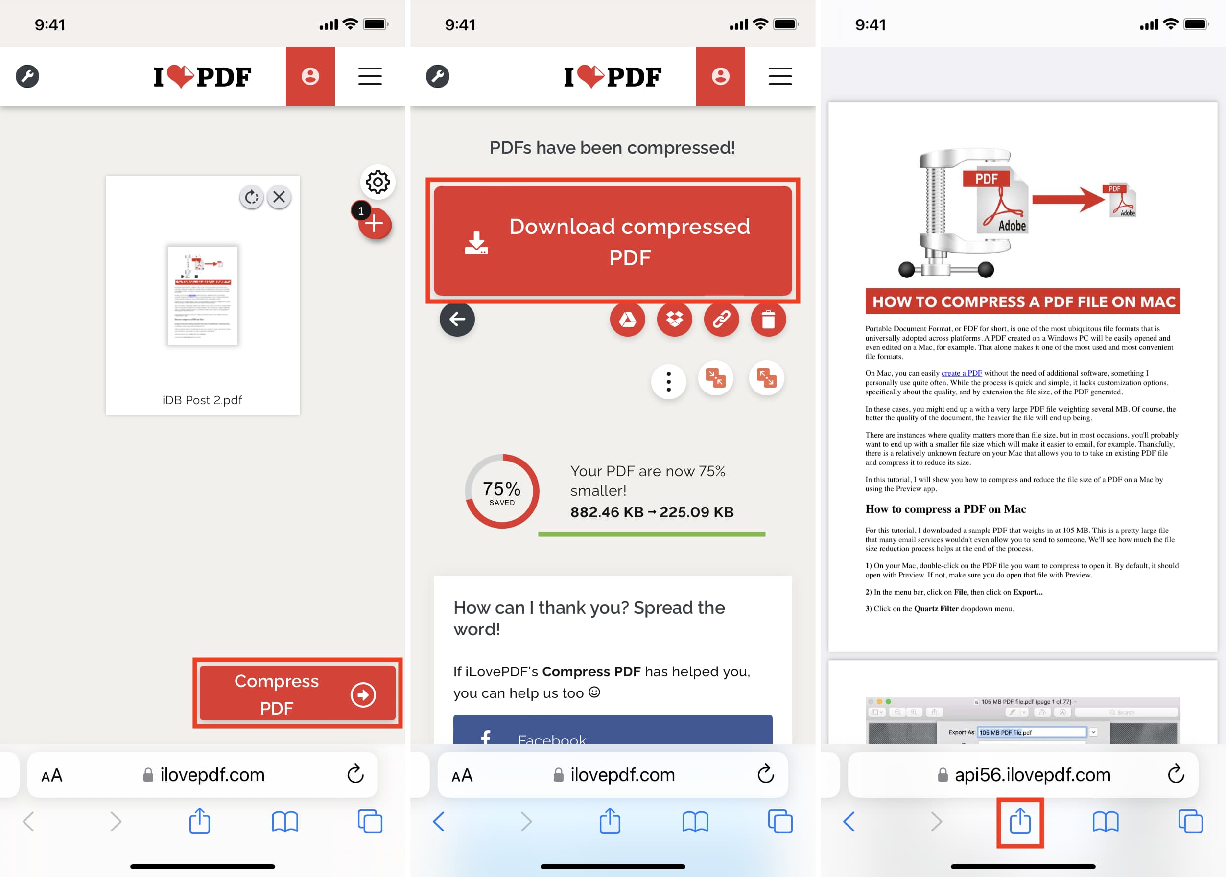 Komprimieren Sie PDF auf dem iPhone mit iLovePDF