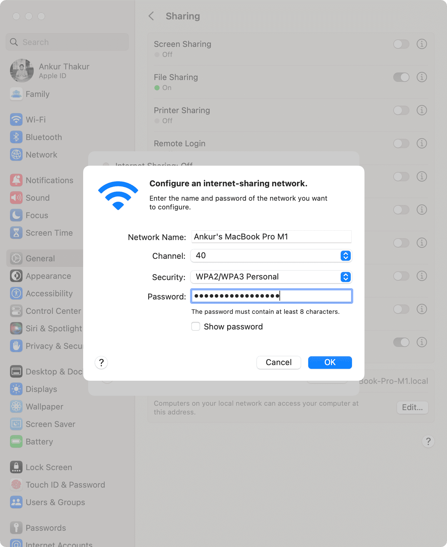Configure an internet-sharing network on Mac