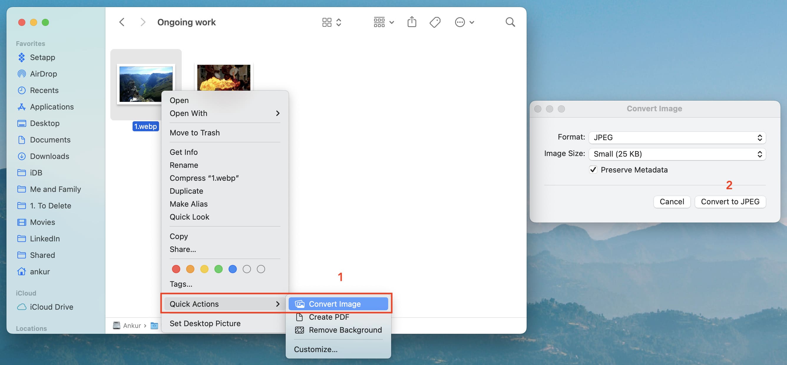 Convert WebP to JPG or PNG using Finder Quick Actions