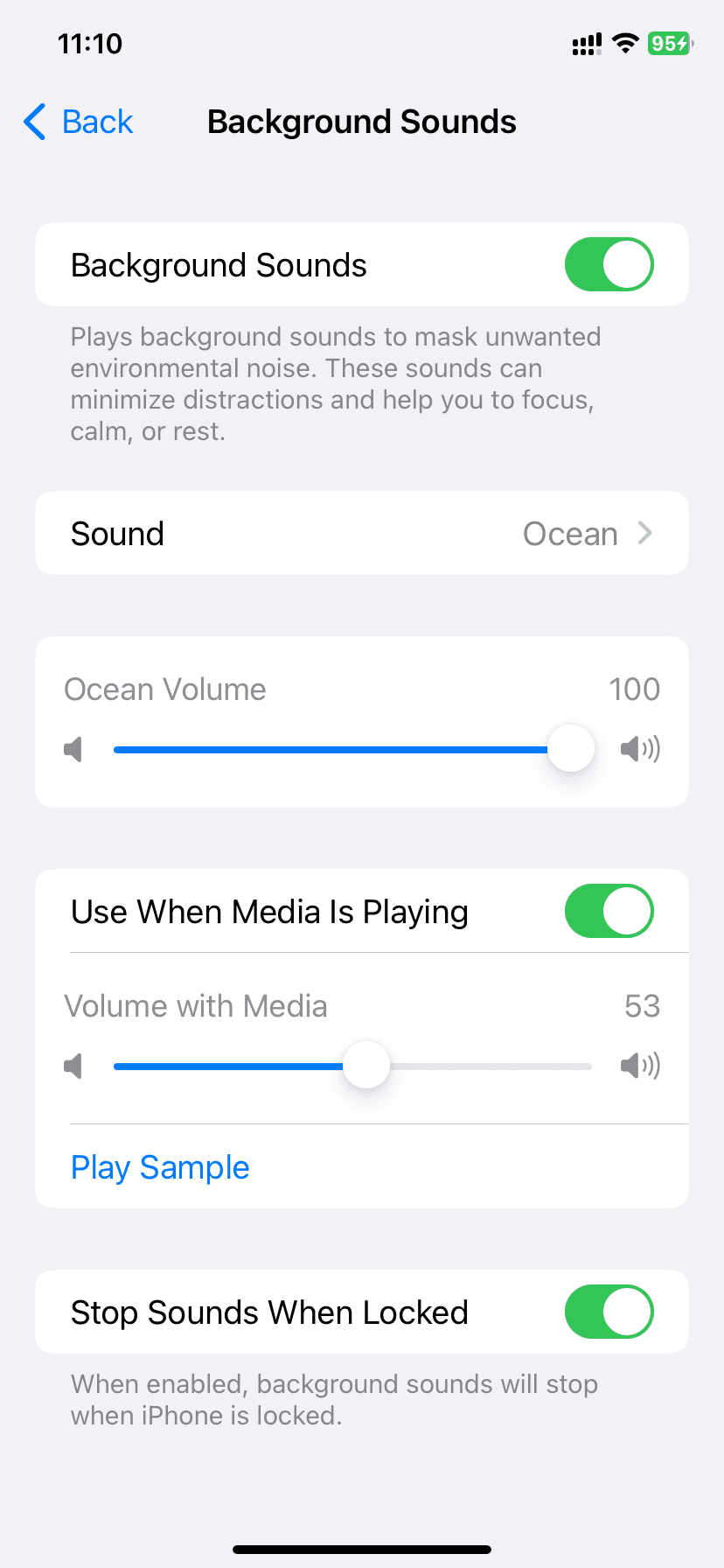 Customize background sounds settings on iPhone