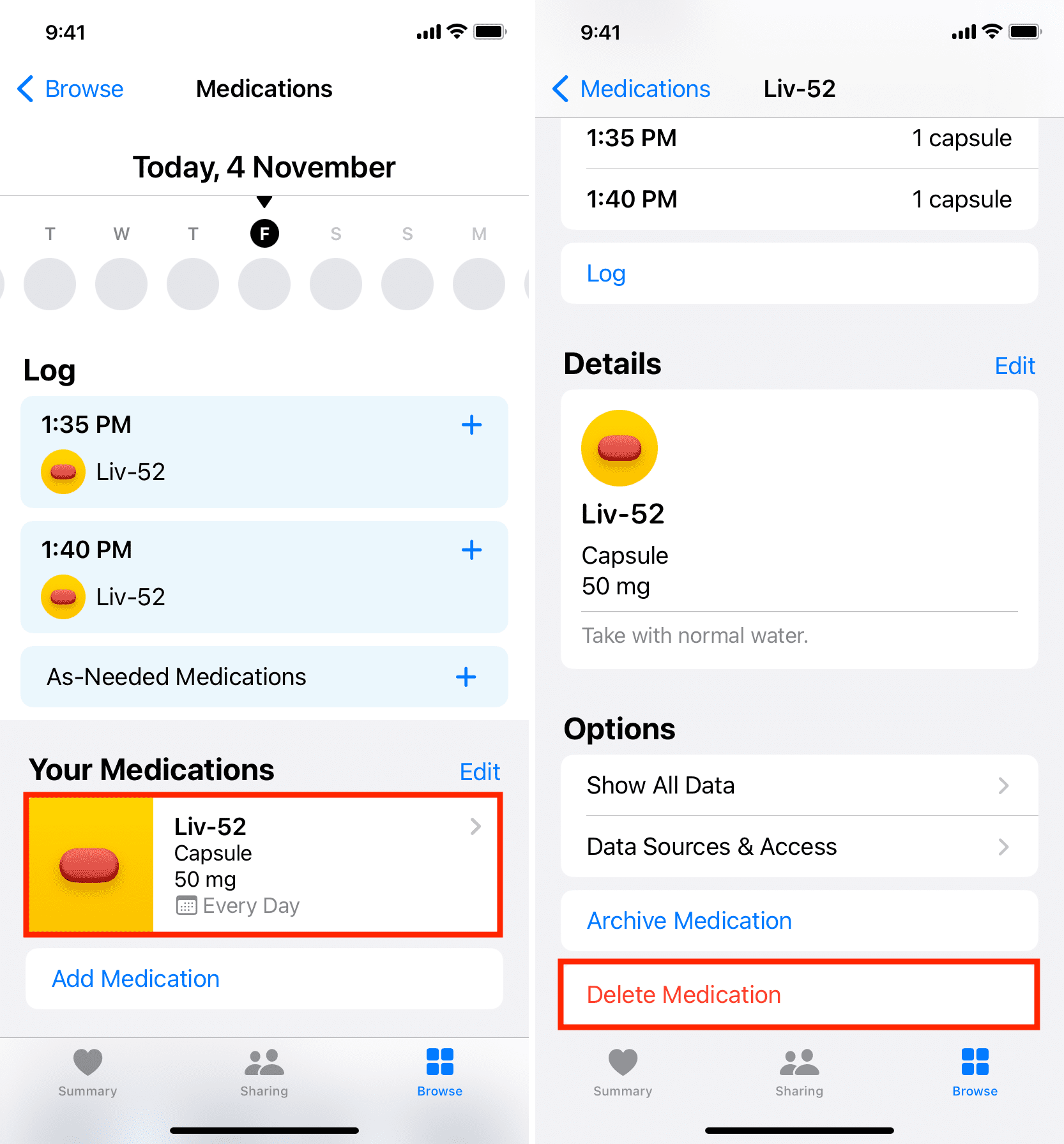 Delete Medication from iPhone Health app