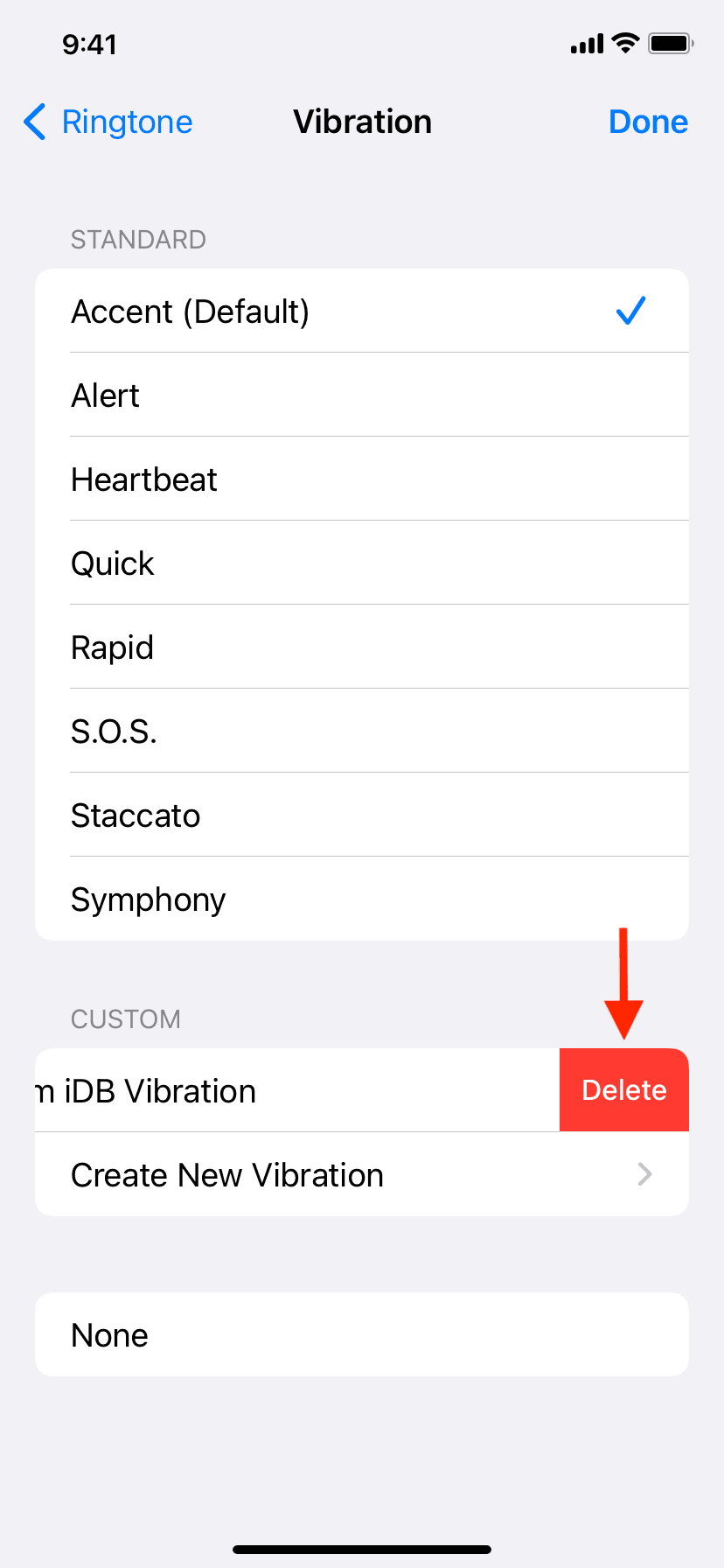Delete custom vibration pattern on iPhone
