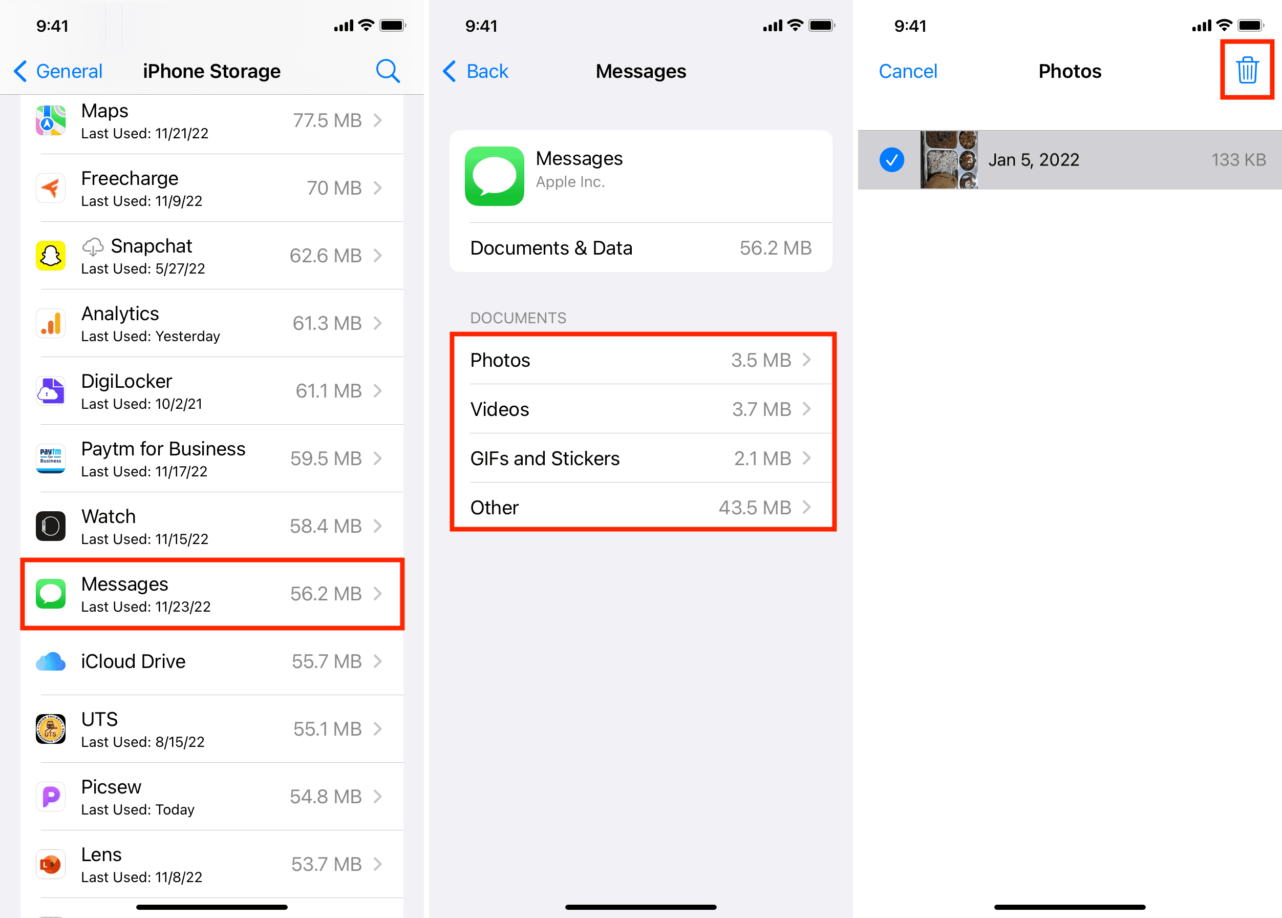 Delete large message attachments on iPhone to free space