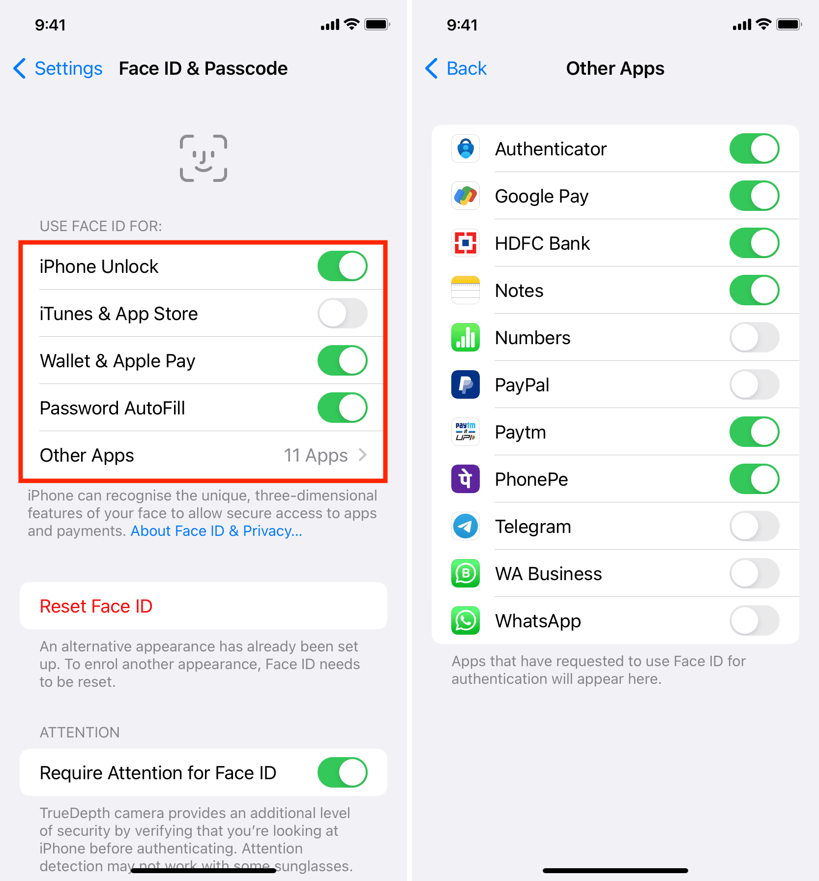 Set Face ID to unlock iPhone and authenticate elsewhere