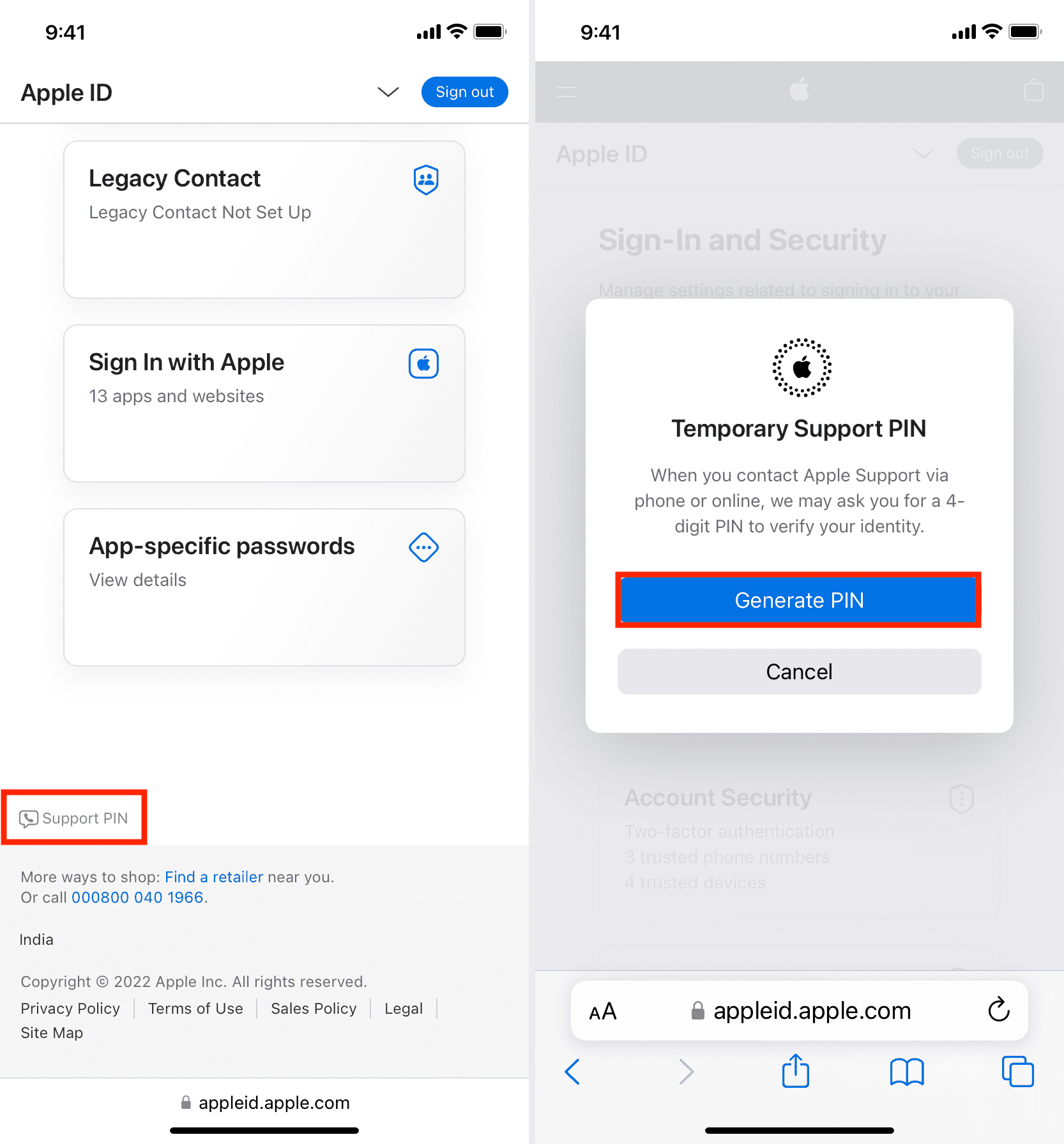 How to generate PIN for Apple Support