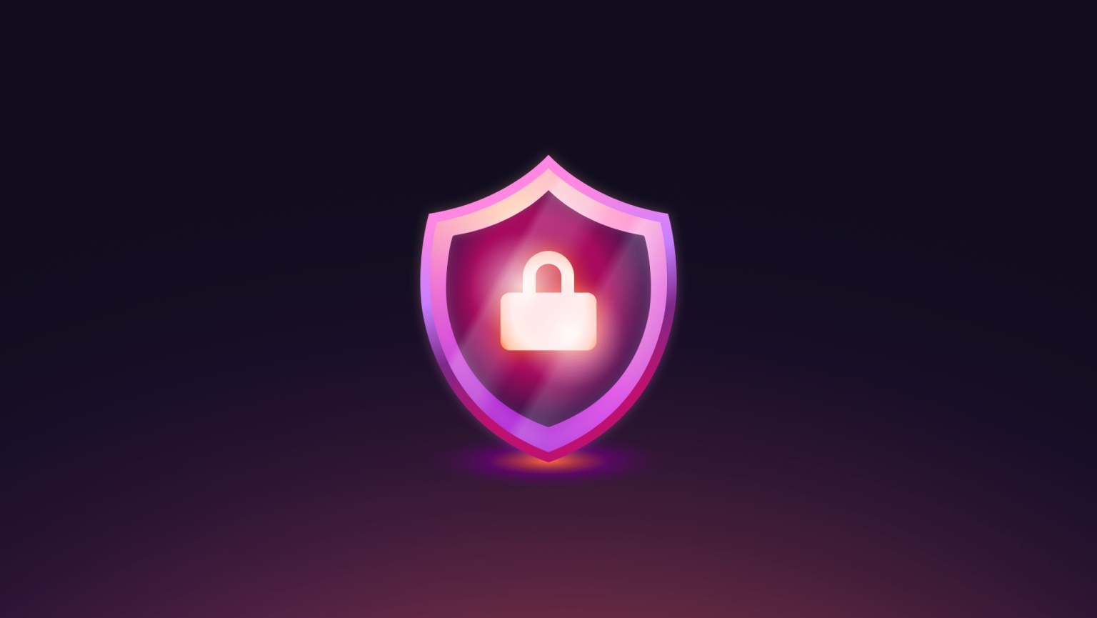 A purple shield with a lock in the middle, set against a dark purple gradient background
