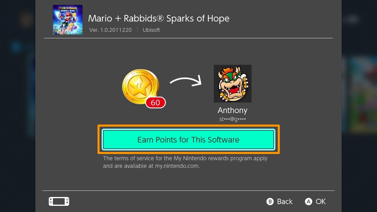 Nintendo Switch Earn Gold Points for this Software prompt.