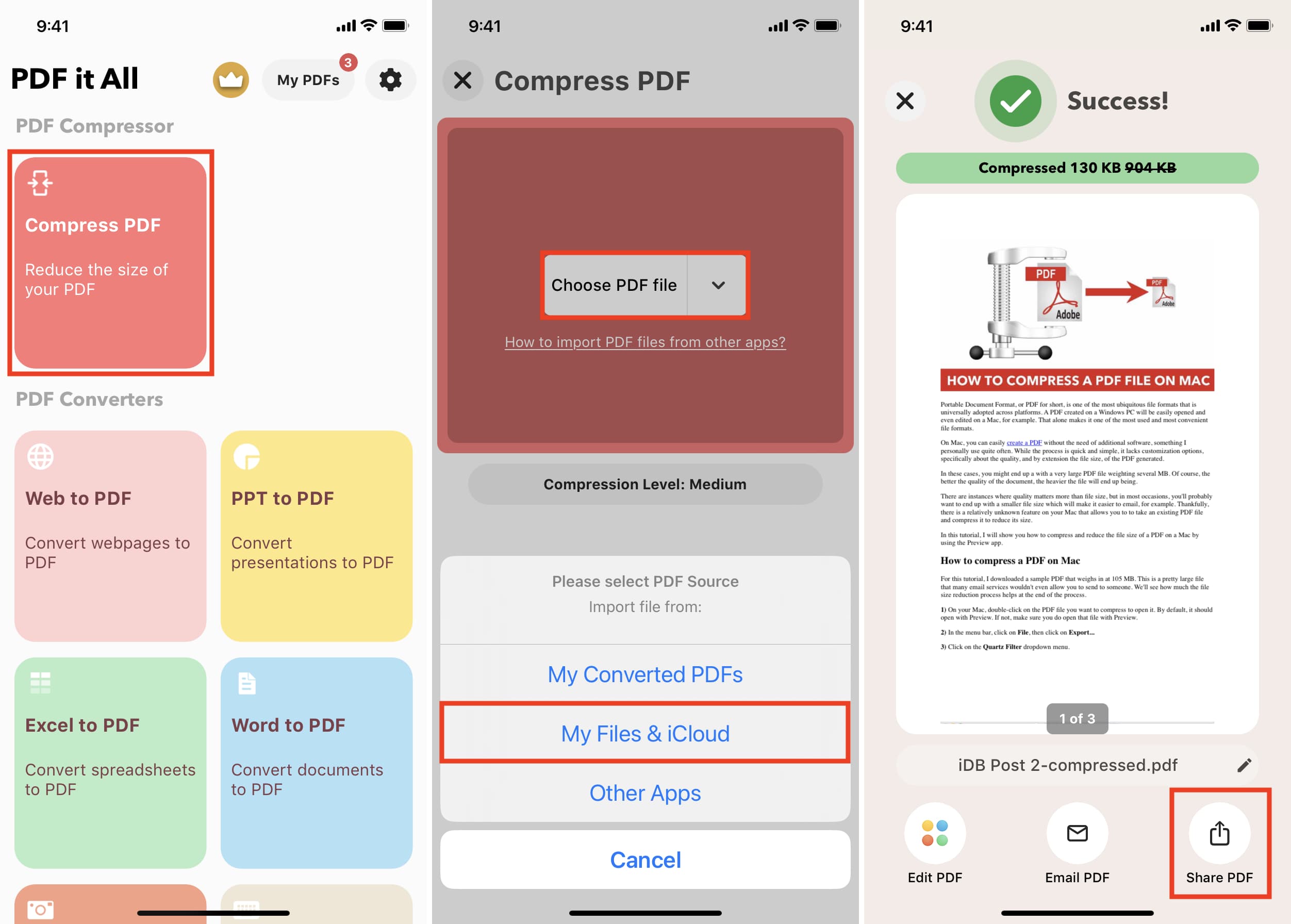 PDF it All app on iPhone to compress PDFs