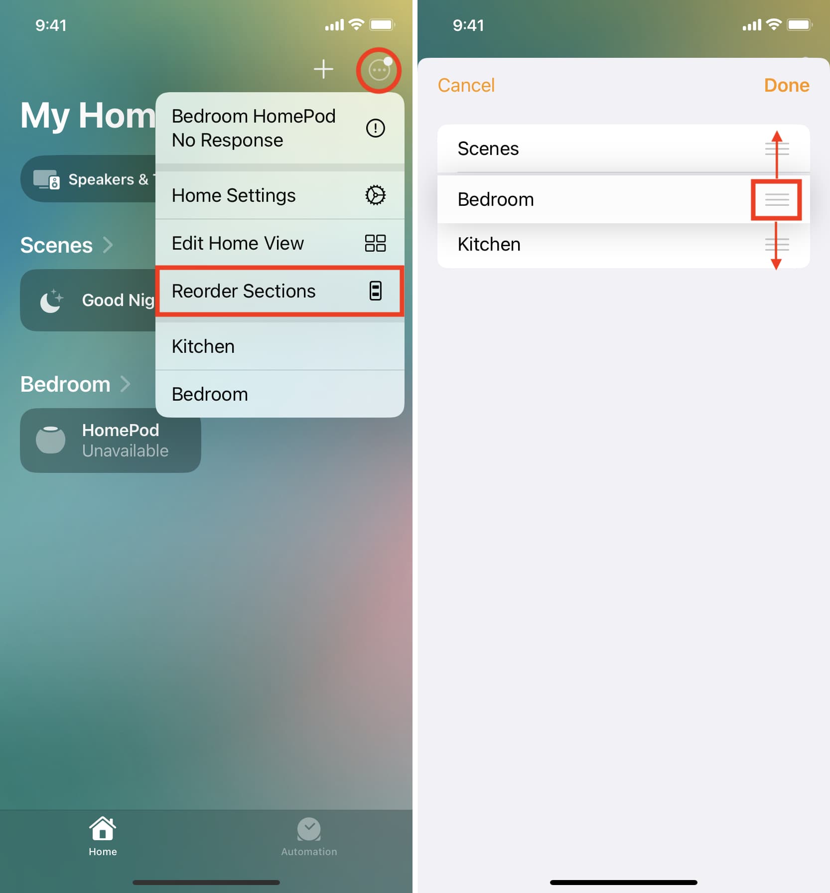Rearrange rooms in iOS Home app