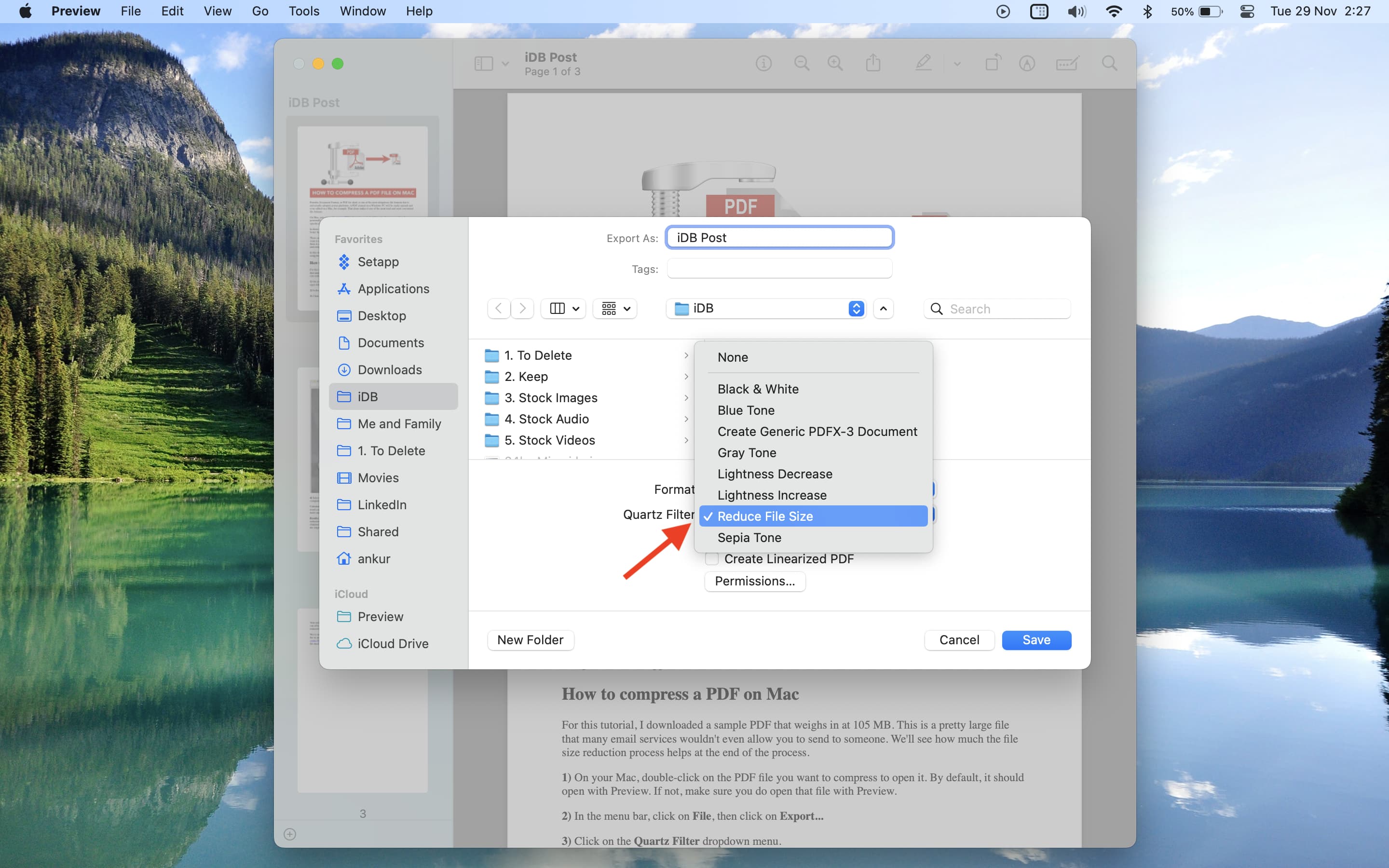 Reduce PDF file size using Preview on Mac