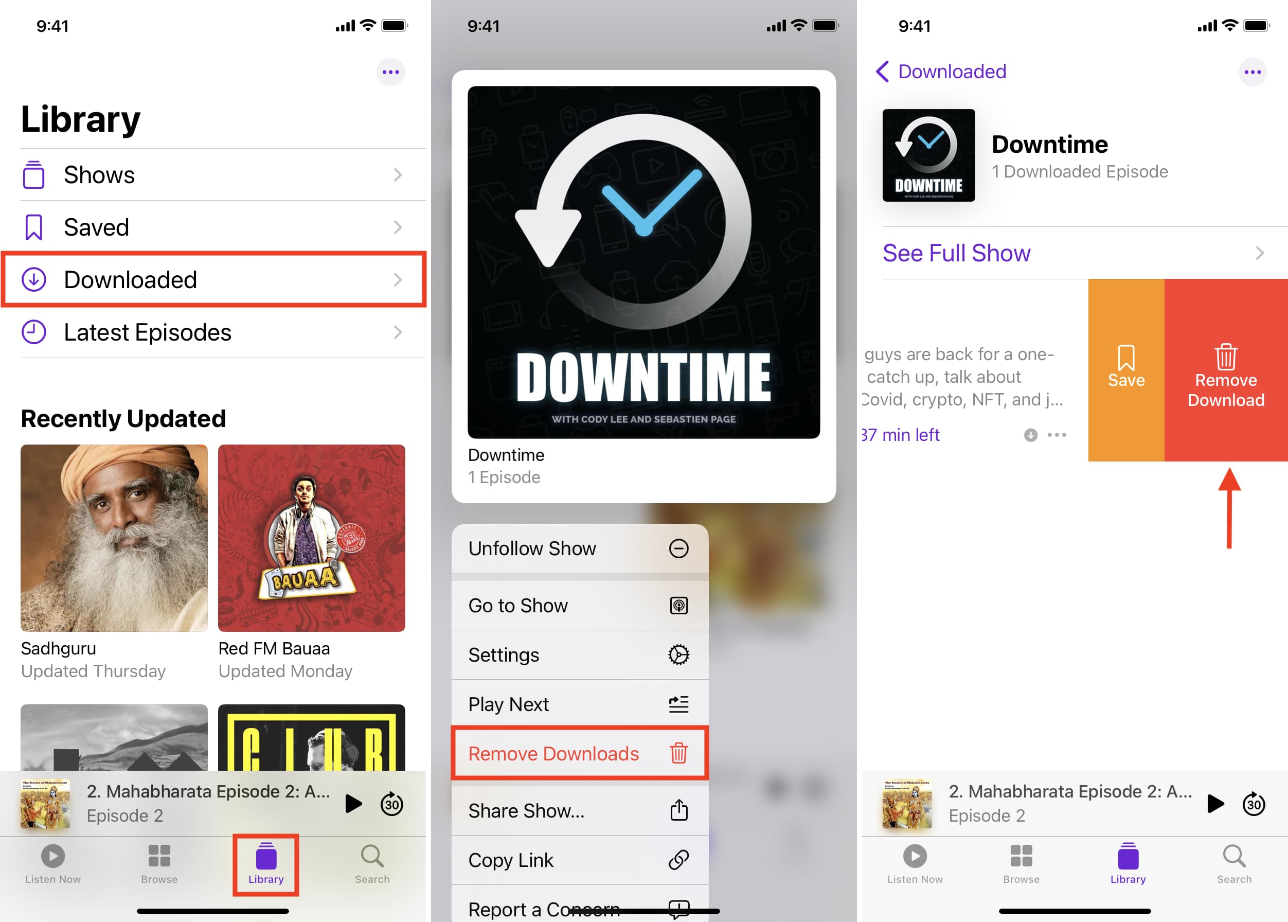 Remove downloaded podcasts from iPhone to free space