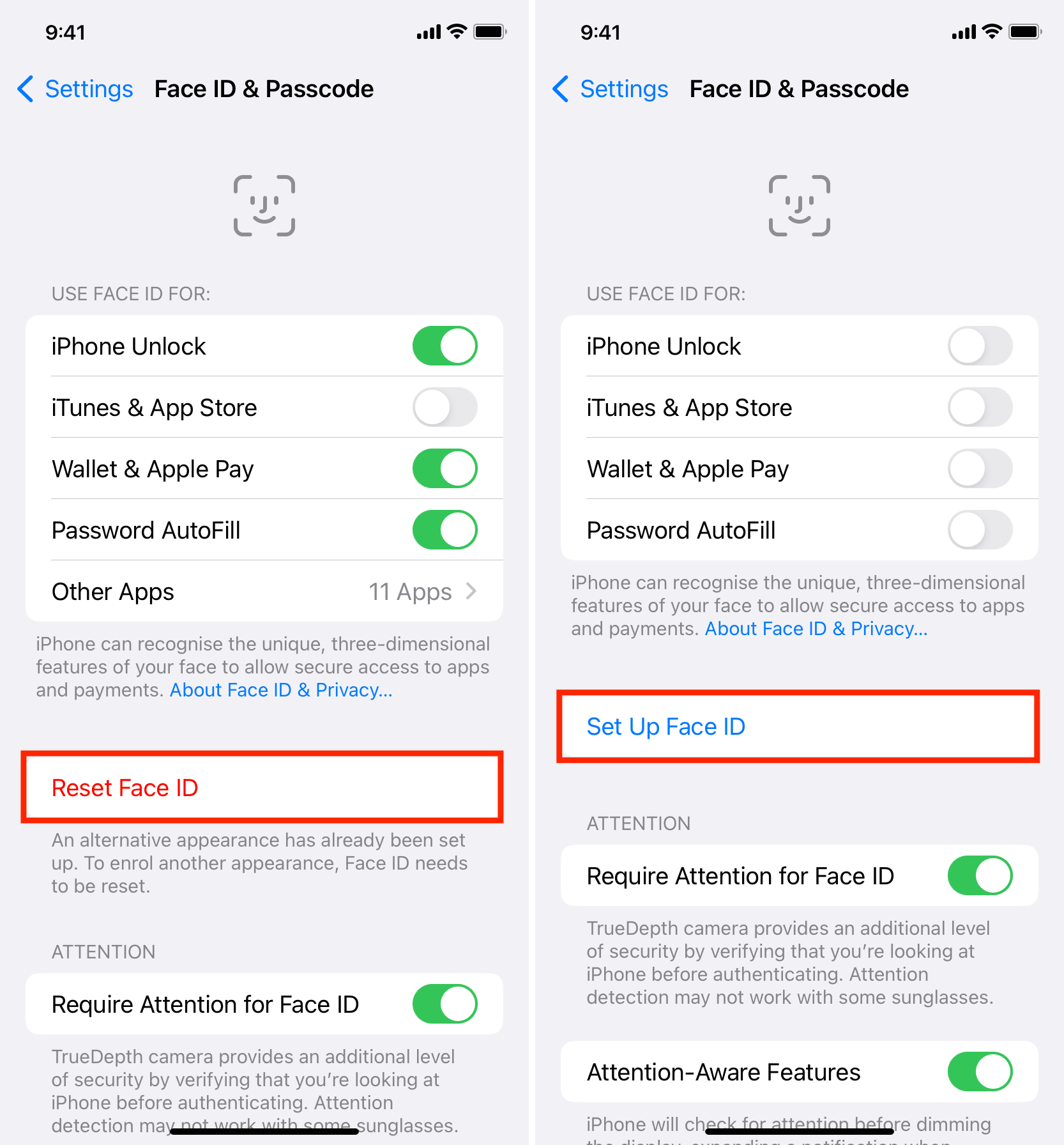 Reset Face ID and set it again