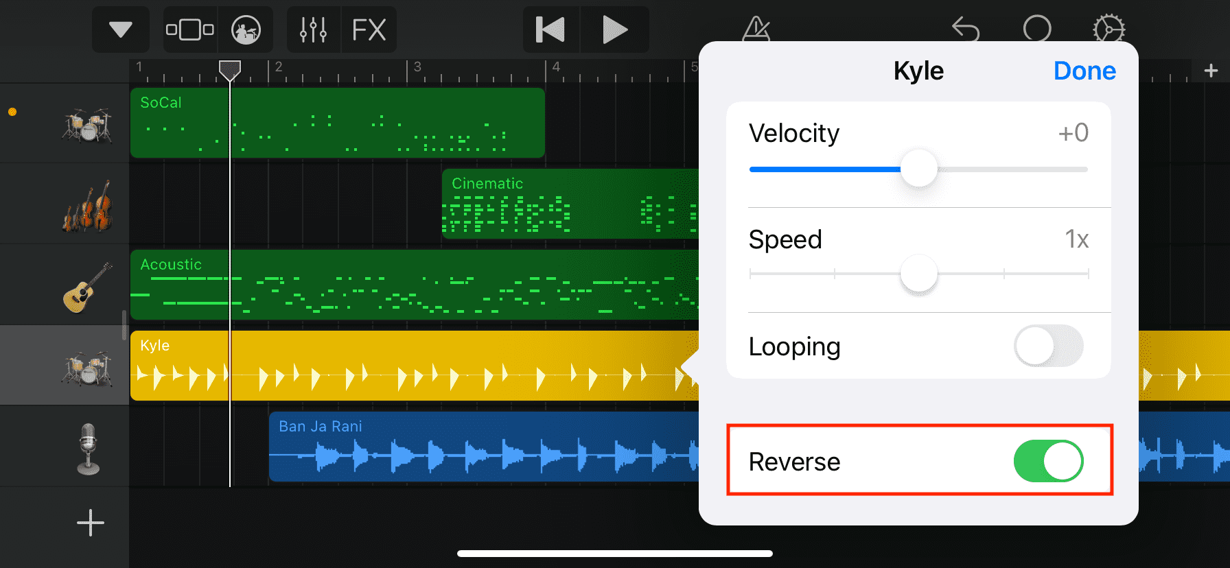 Reverse track in GarageBand on iPhone