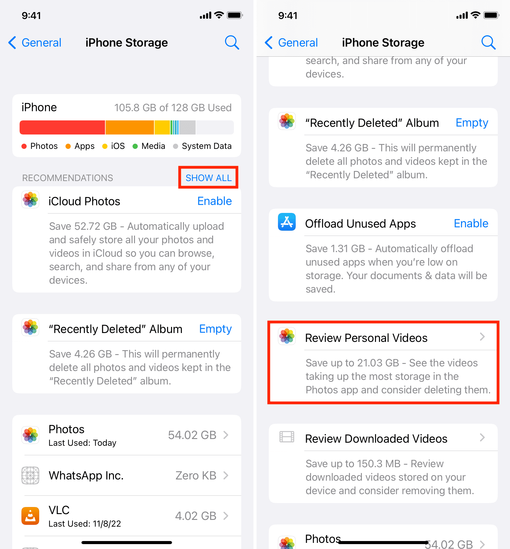 Review Downloaded Videos in iPhone storage settings