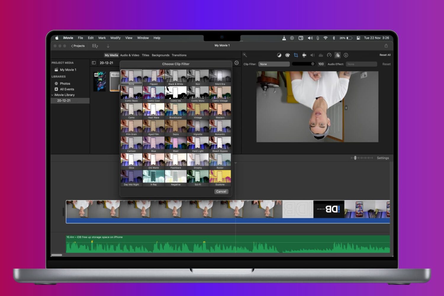 Rotate video in iMovie on MacBook