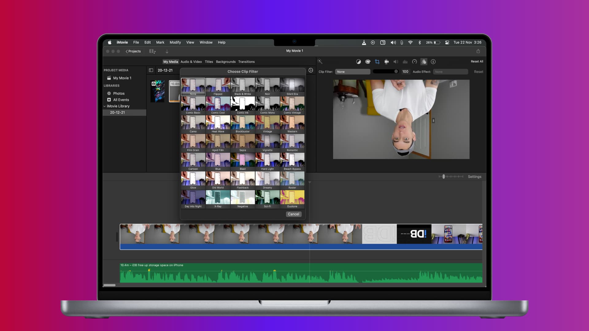 Rotate video in iMovie on MacBook