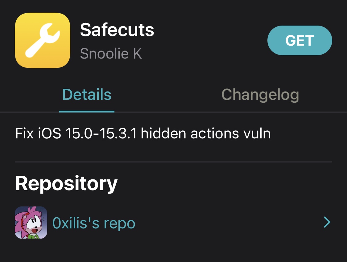 Safecuts depiction as shown in the Sileo package manager app.