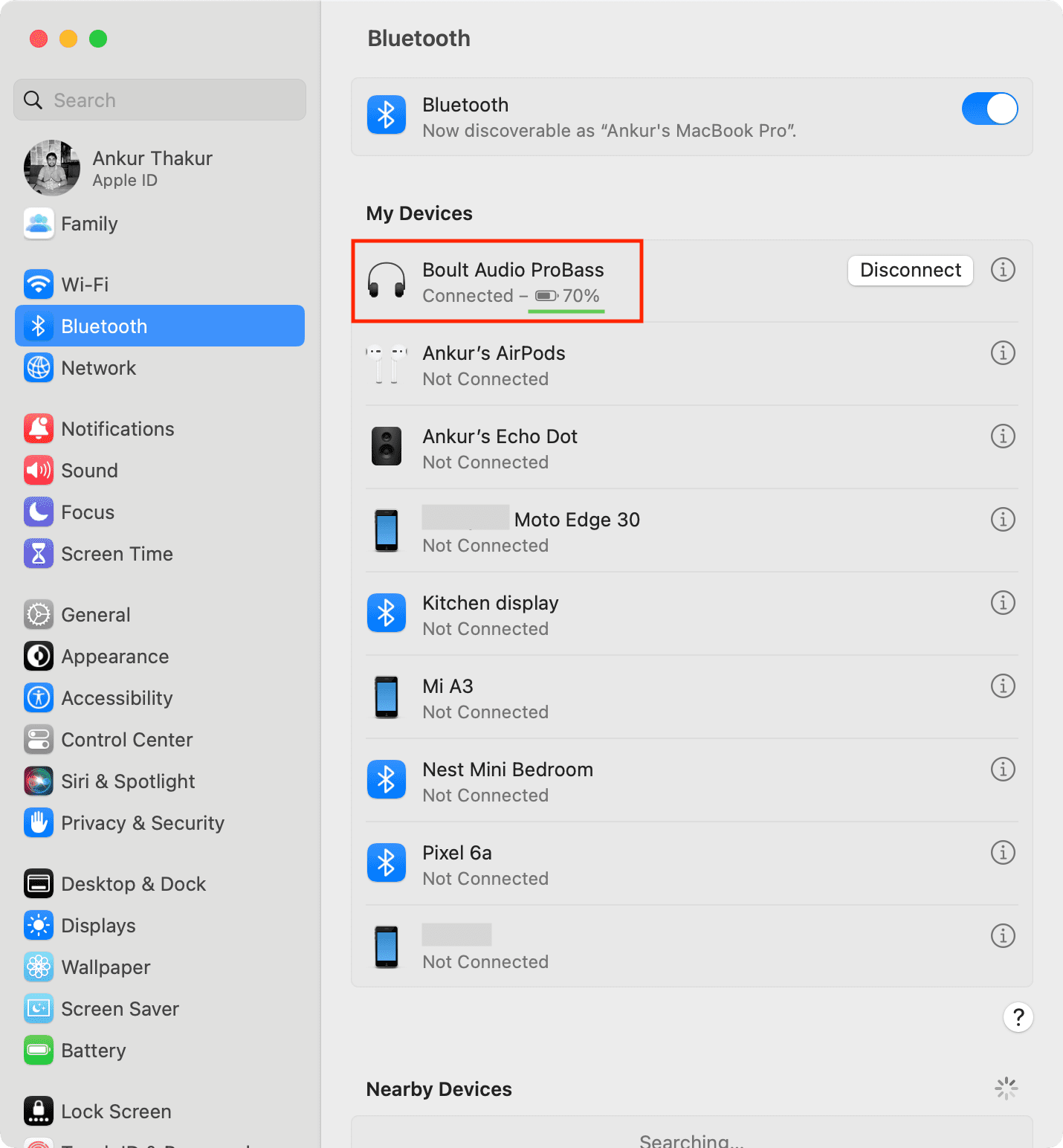 See Bluetooth battery charge in Mac System Settings