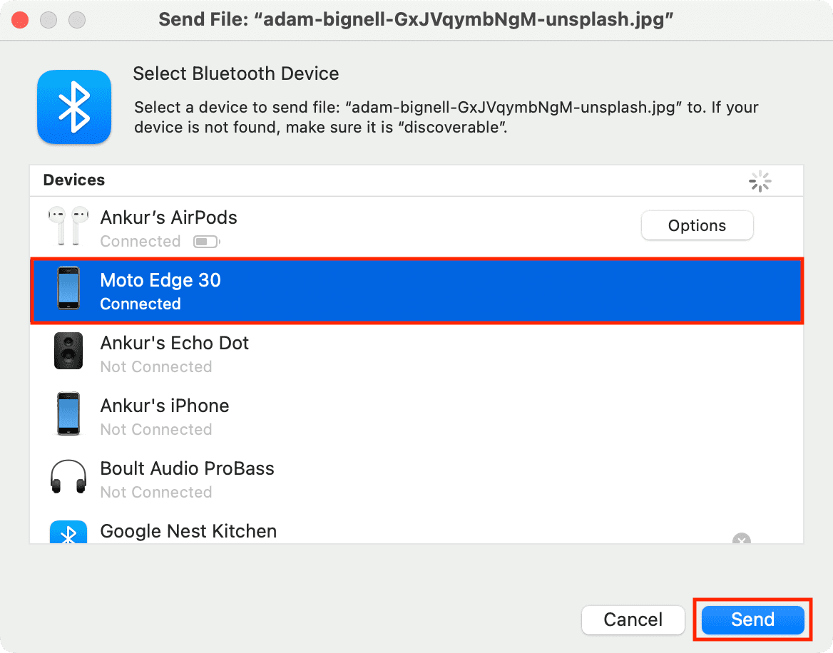 Select Android phone and click Send
