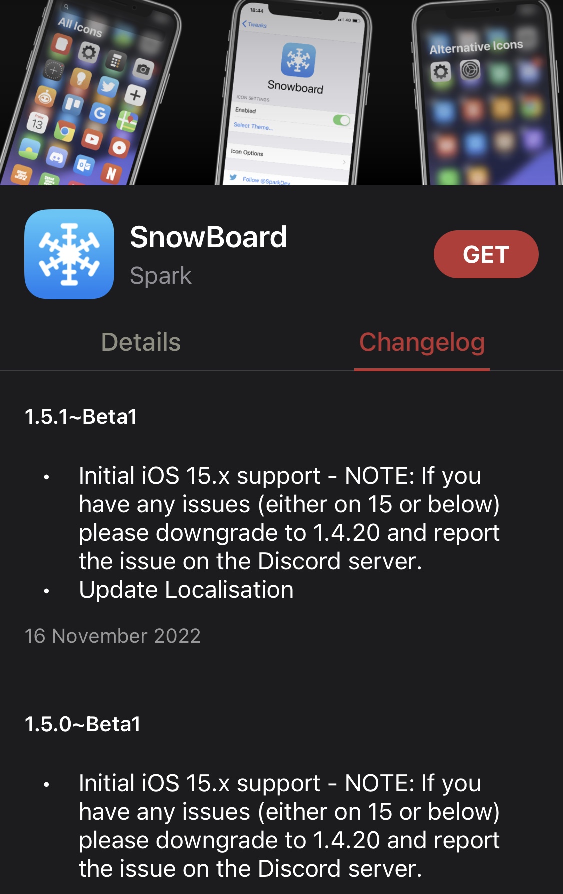SnowBoard-Design-Engine von SparkDev fügt Unterstützung vor iOS 15 für palera1n hinzu.