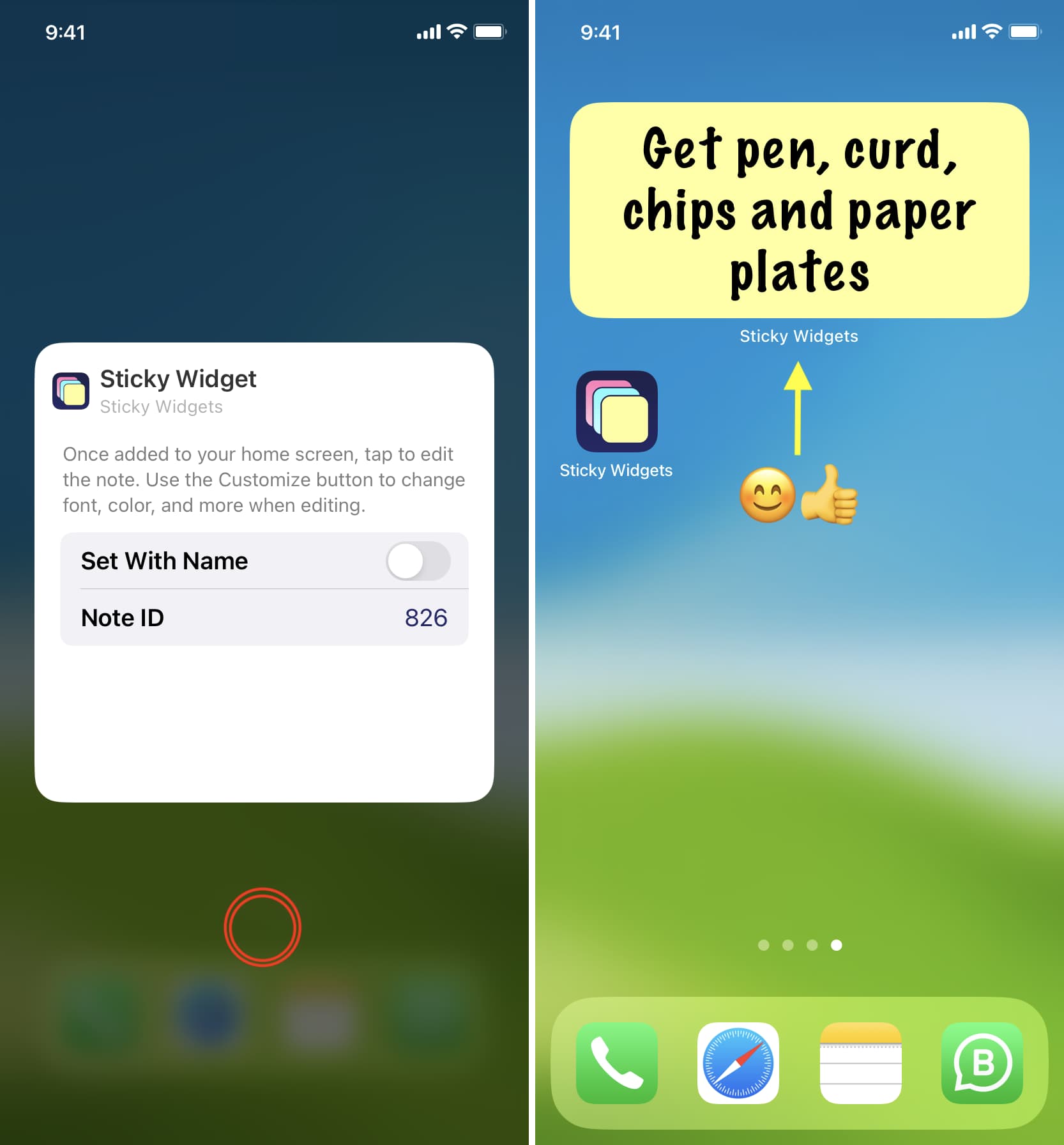 Sticky note added to iPhone Home Screen