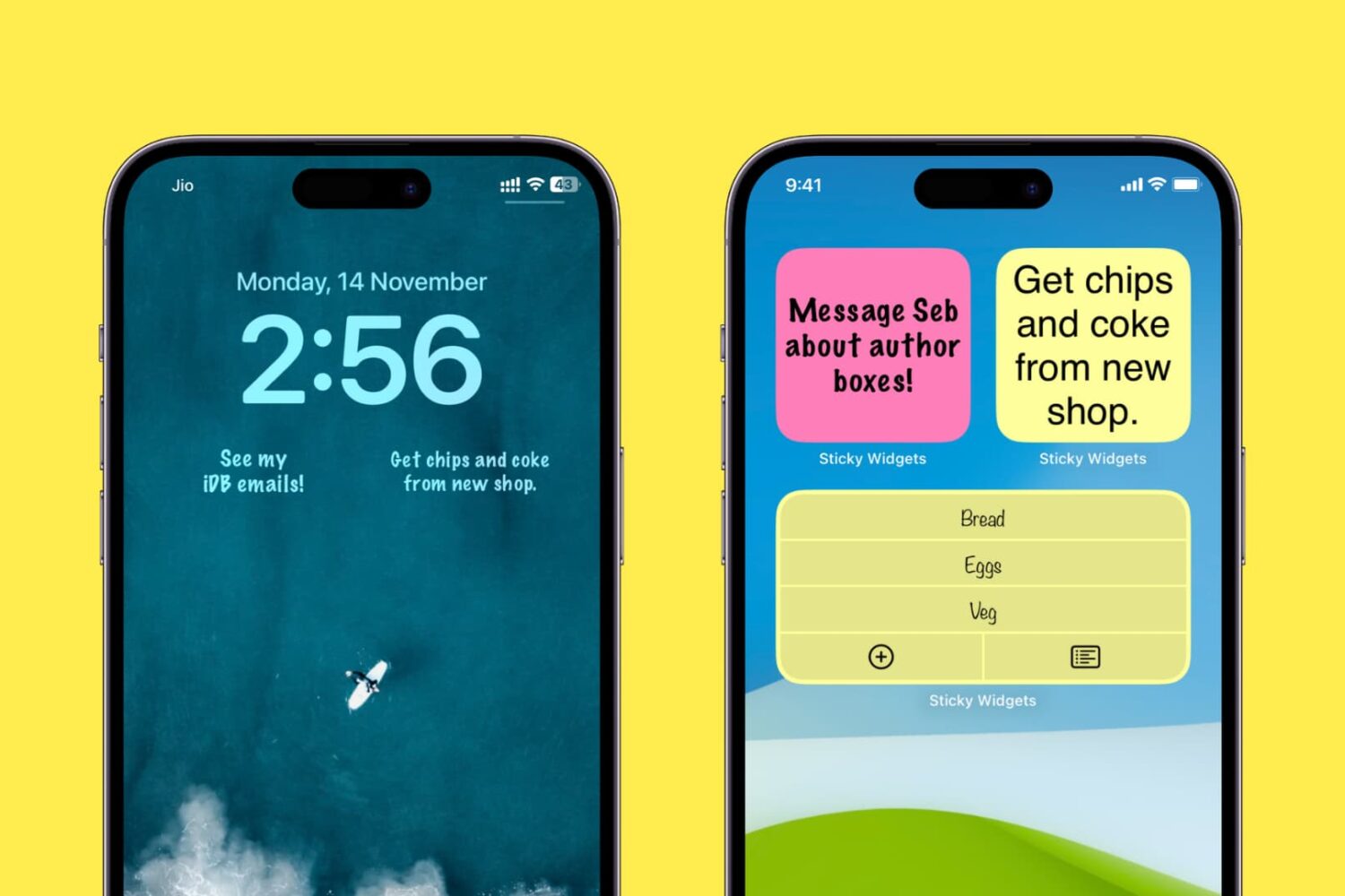 Sticky notes on iPhone Lock Screen and Home Screen