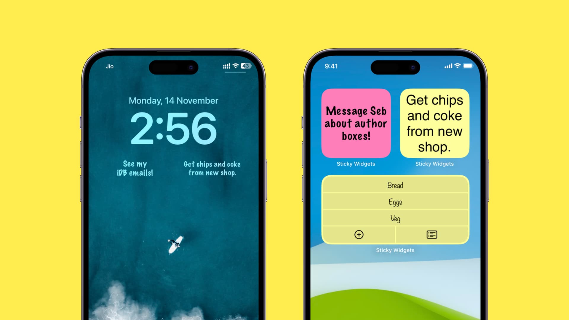 Sticky notes on iPhone Lock Screen and Home Screen