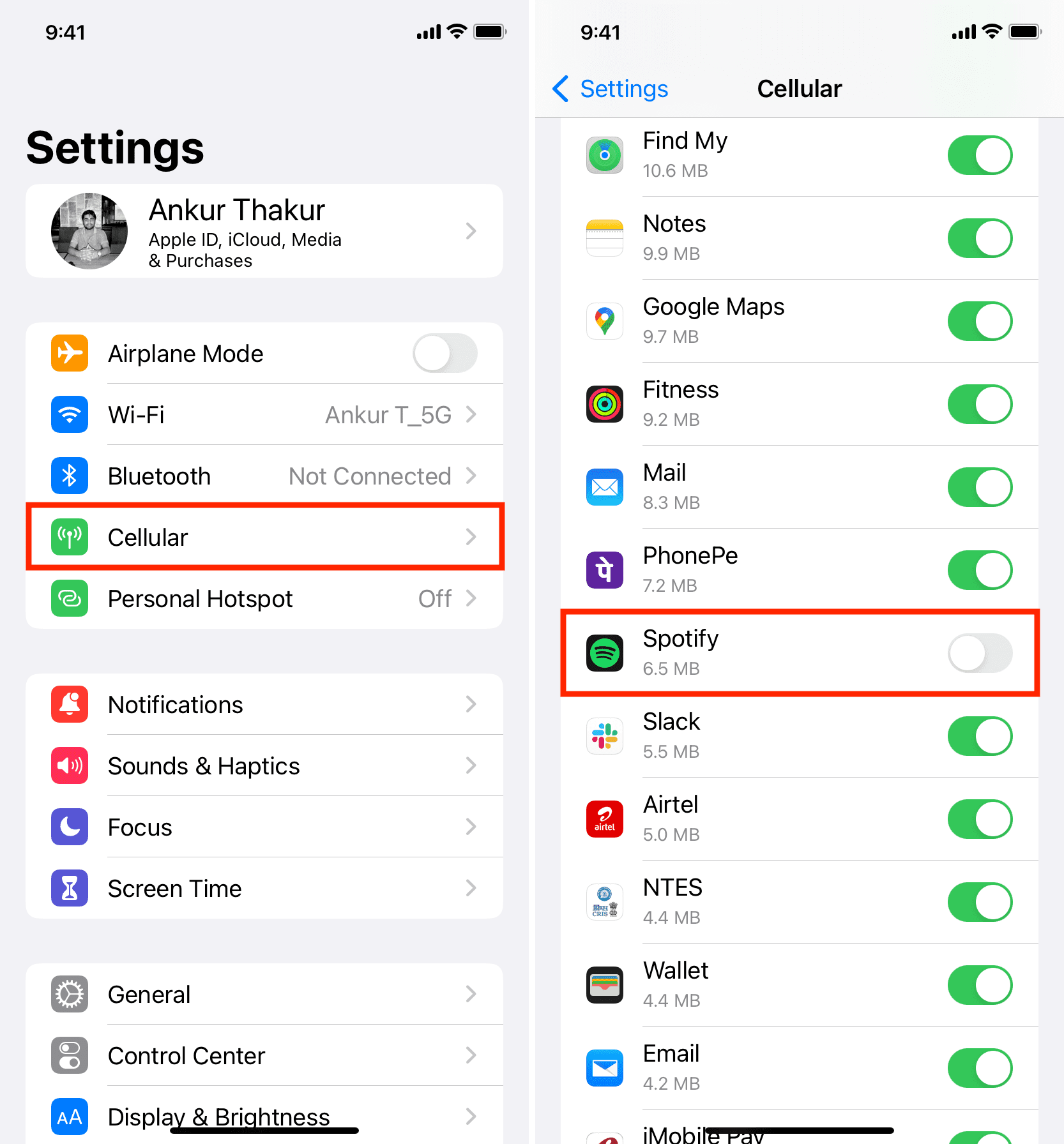 Stop Cellular Data for Spotify on iPhone
