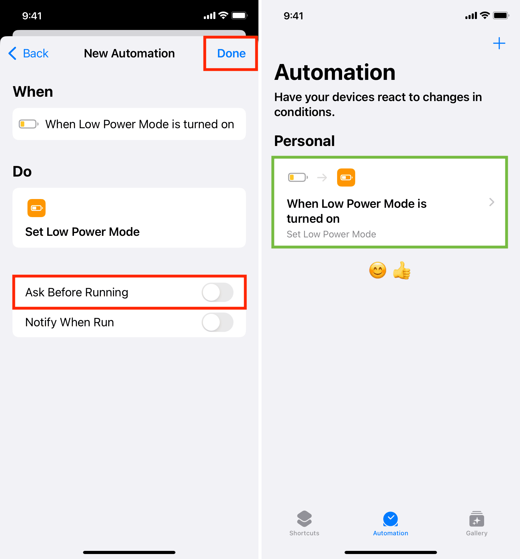 Successfully created an Automation to keep Low Power Mode always enabled
