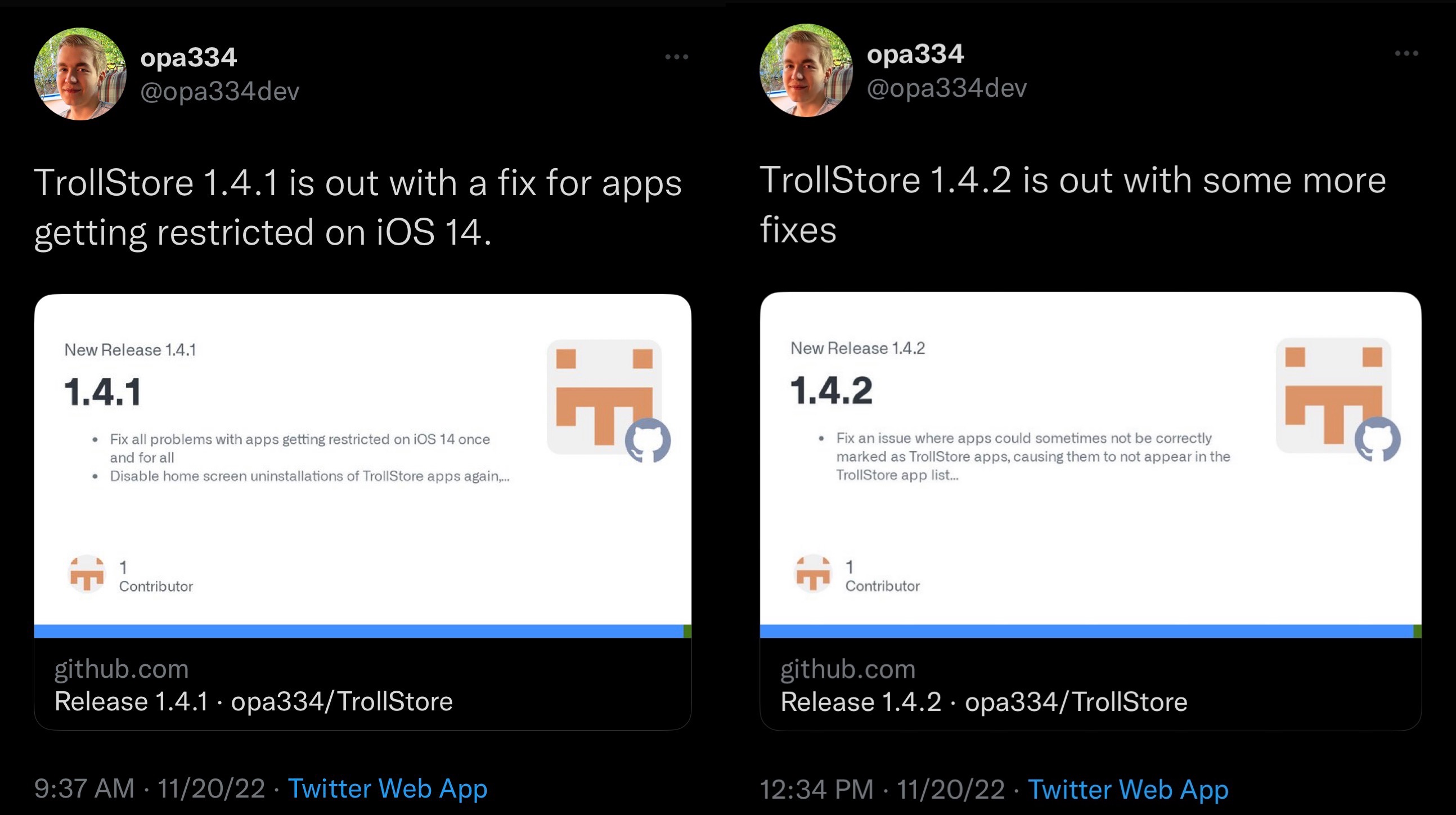 TrollStore versions 1.4.1 and 1.4.2 released