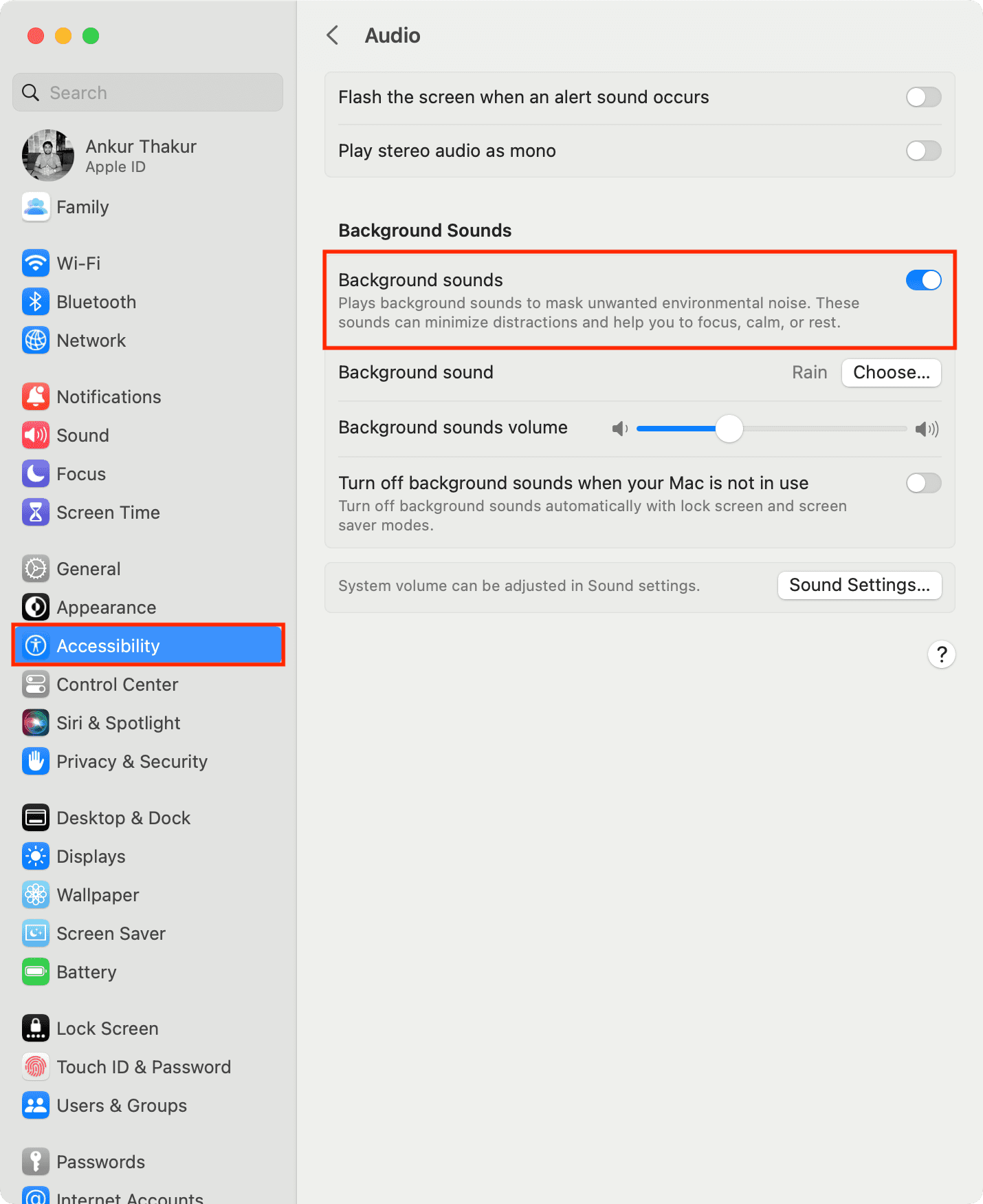 Use Background sounds on Mac