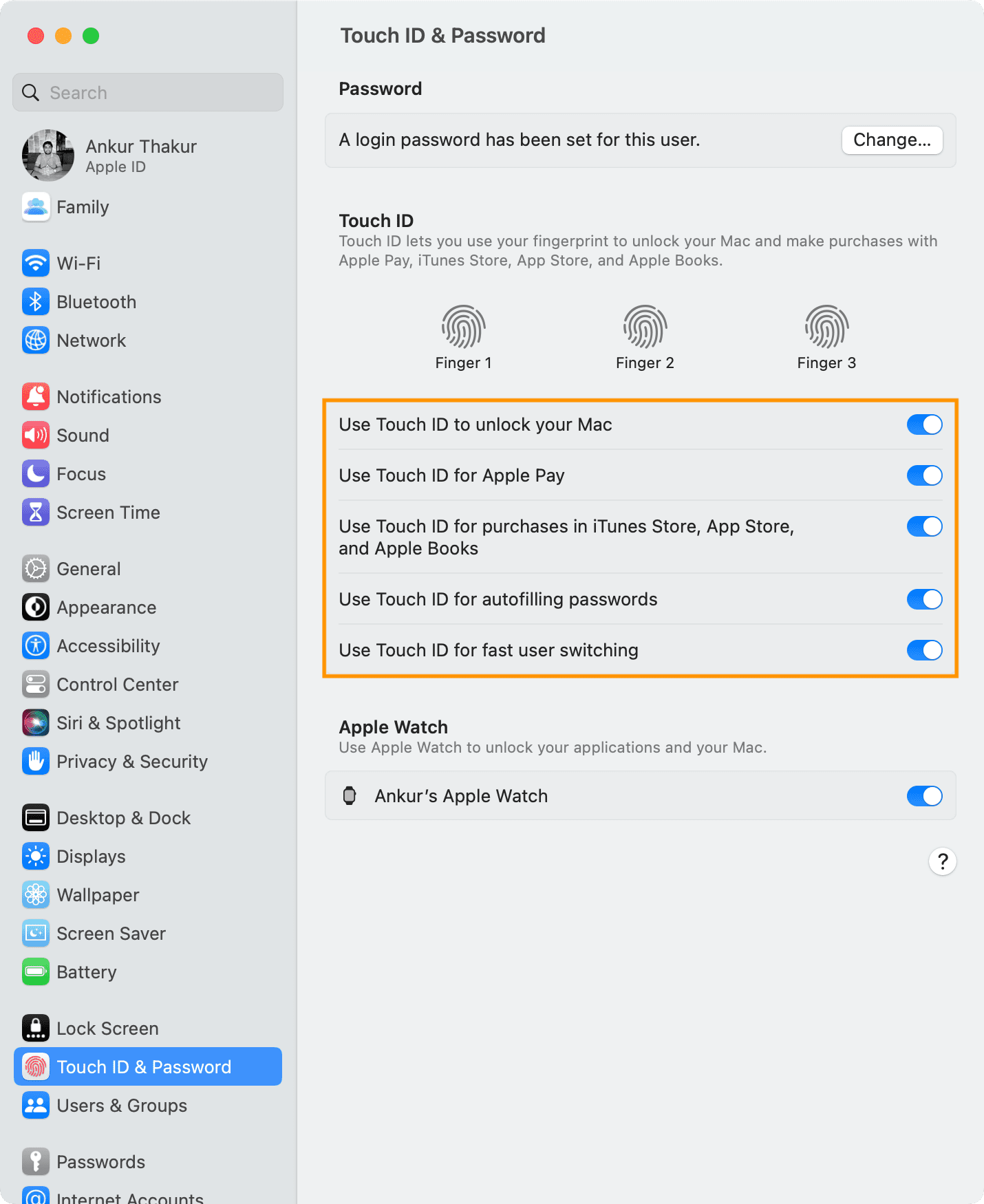 Use Touch ID for doing several things on Mac