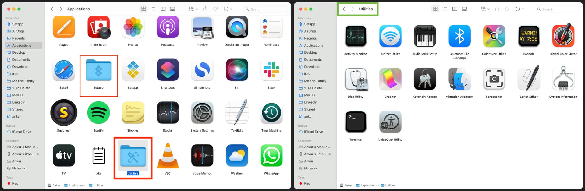 Utilities app folder on Mac showing the apps inside it