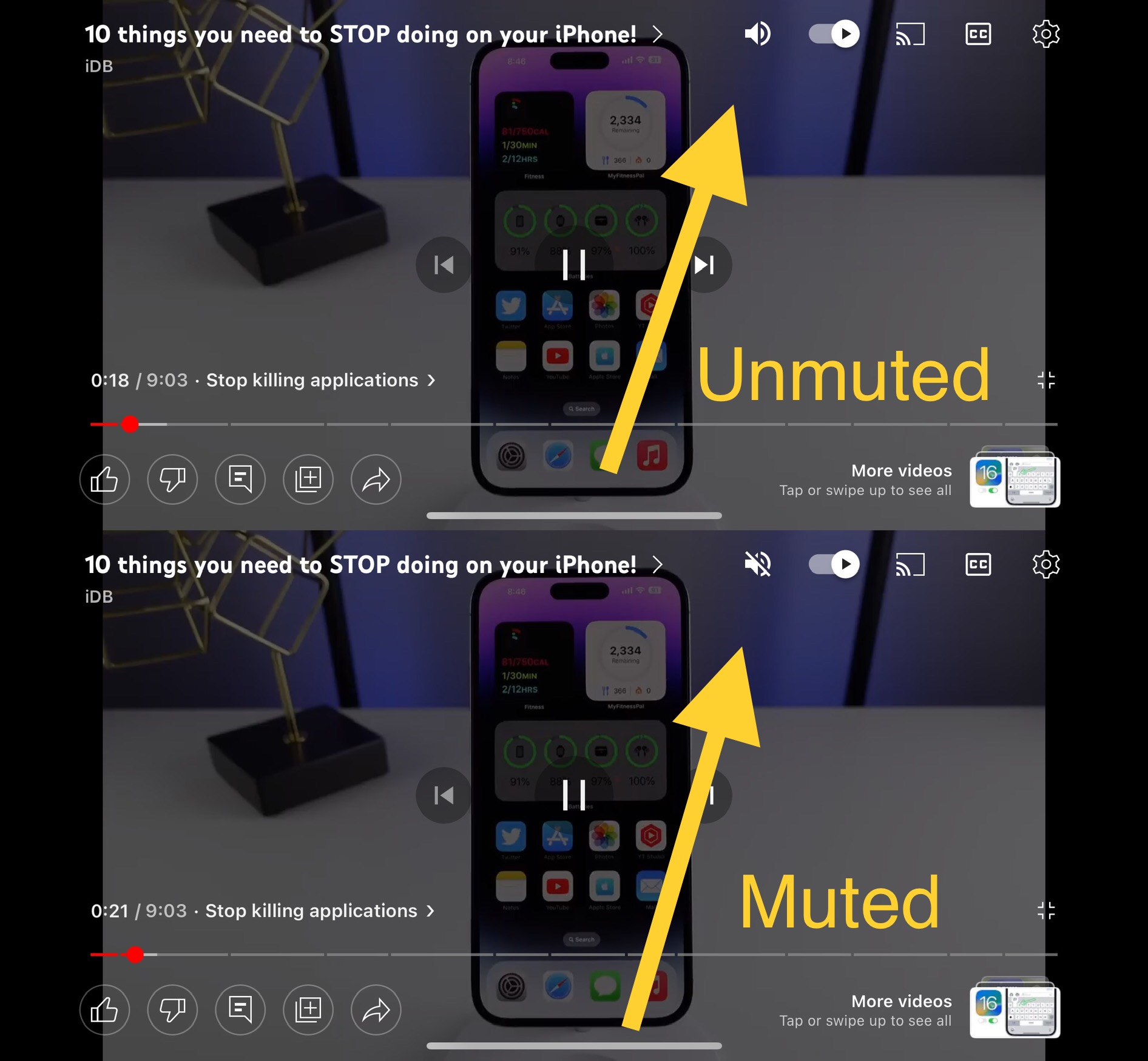 Fügen Sie der Wiedergabeoberfläche der YouTube-App mit YouMute eine Schaltfläche zum Stummschalten hinzu.