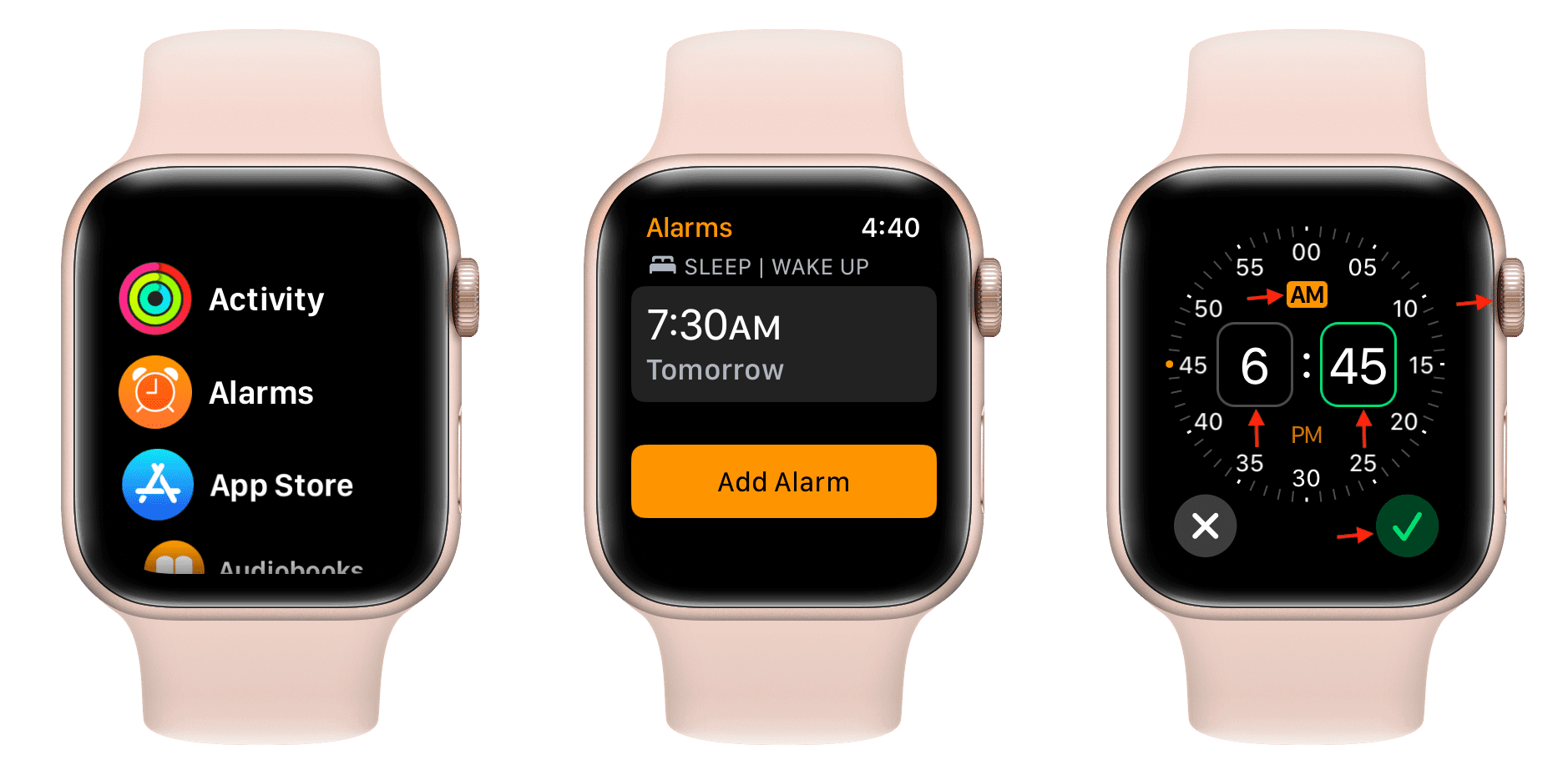 Add alarm on Apple Watch using Alarms app