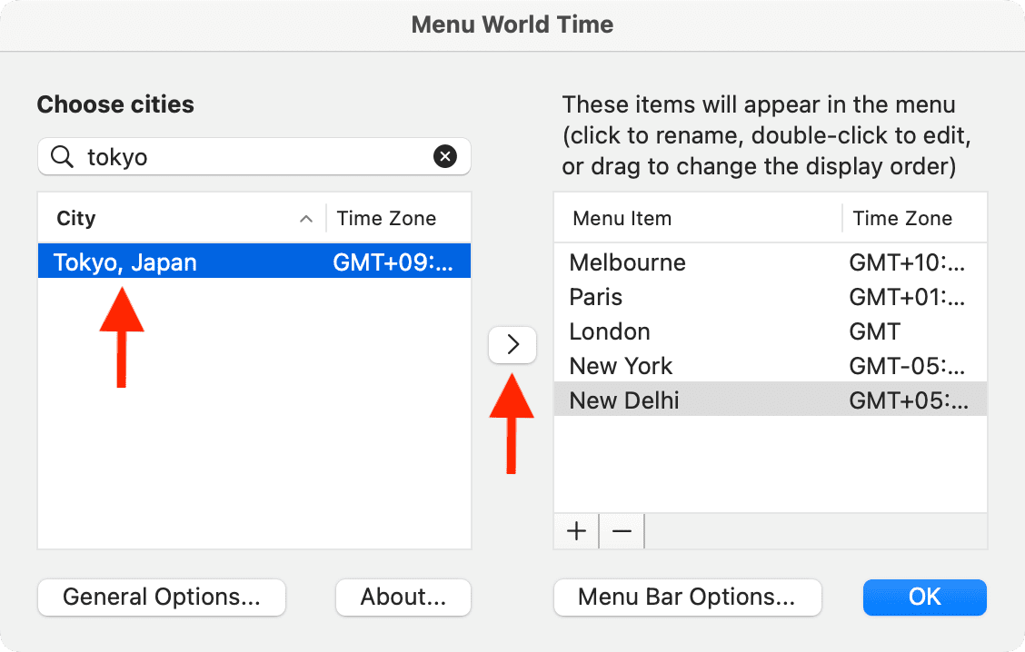 Add cities to Mac menu bar world clock