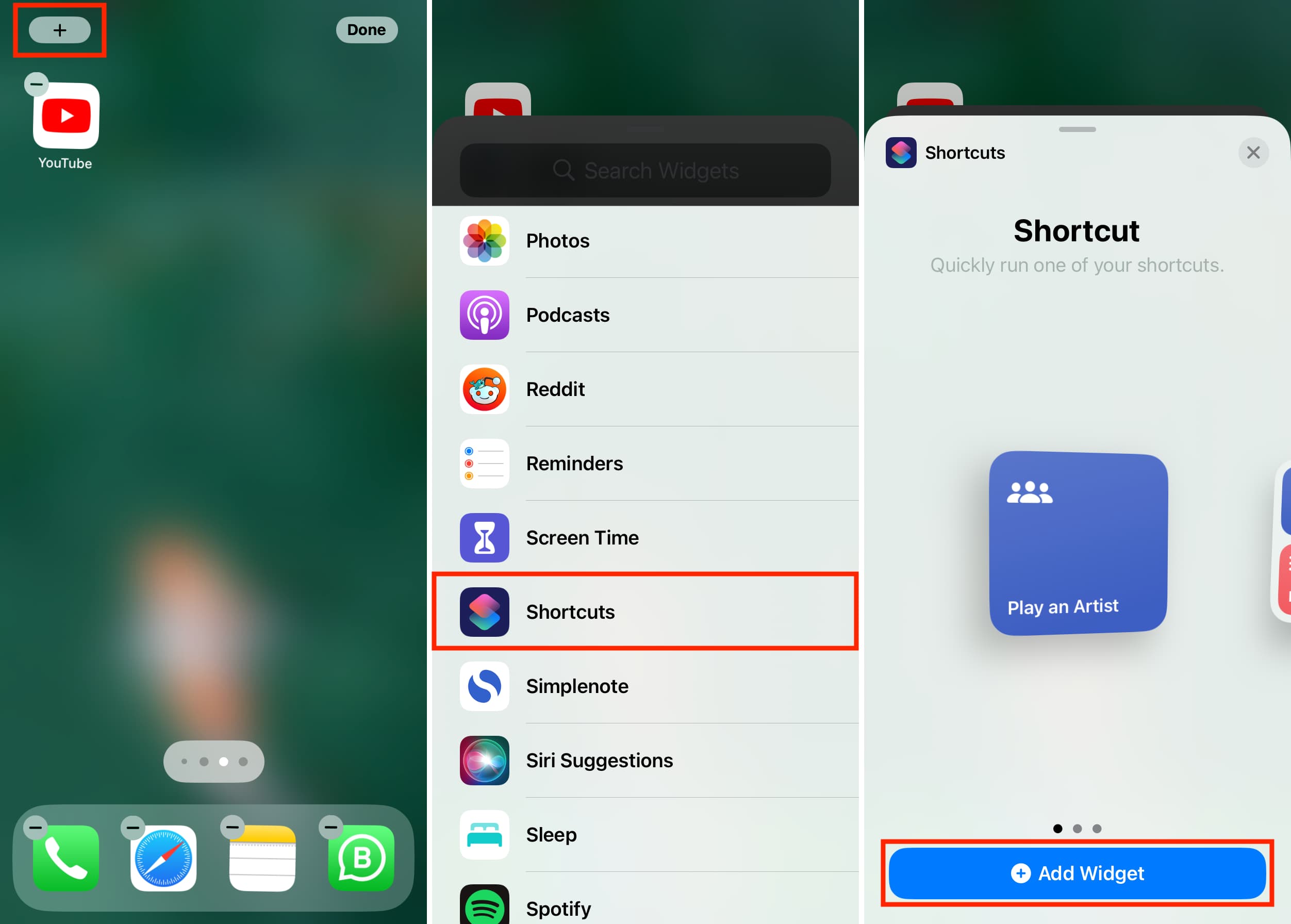Add shortcuts widget to iPhone Home Screen