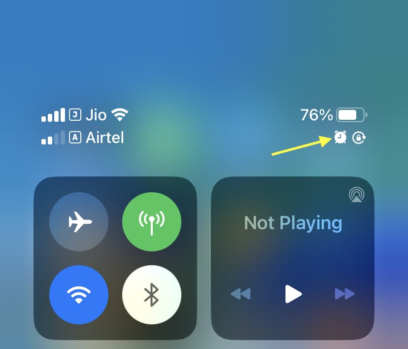 Alarm icon in iPhone Control Center