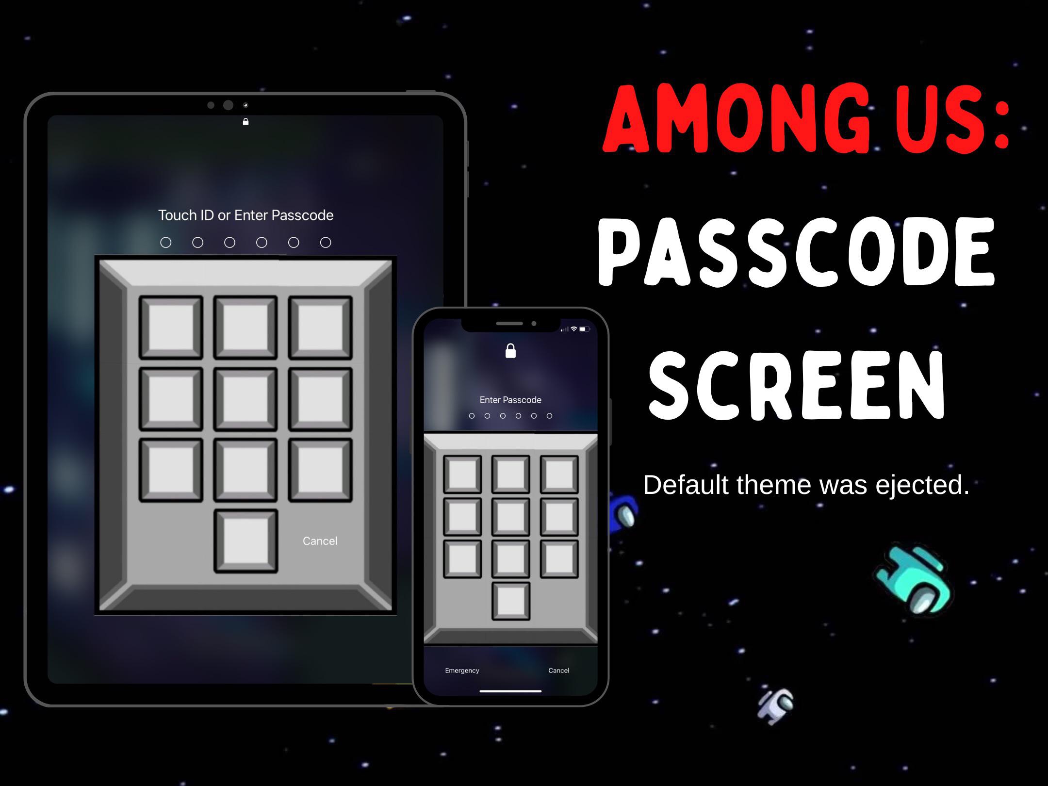 Among Us passcode theme applied with TrollTools for TrollStore.