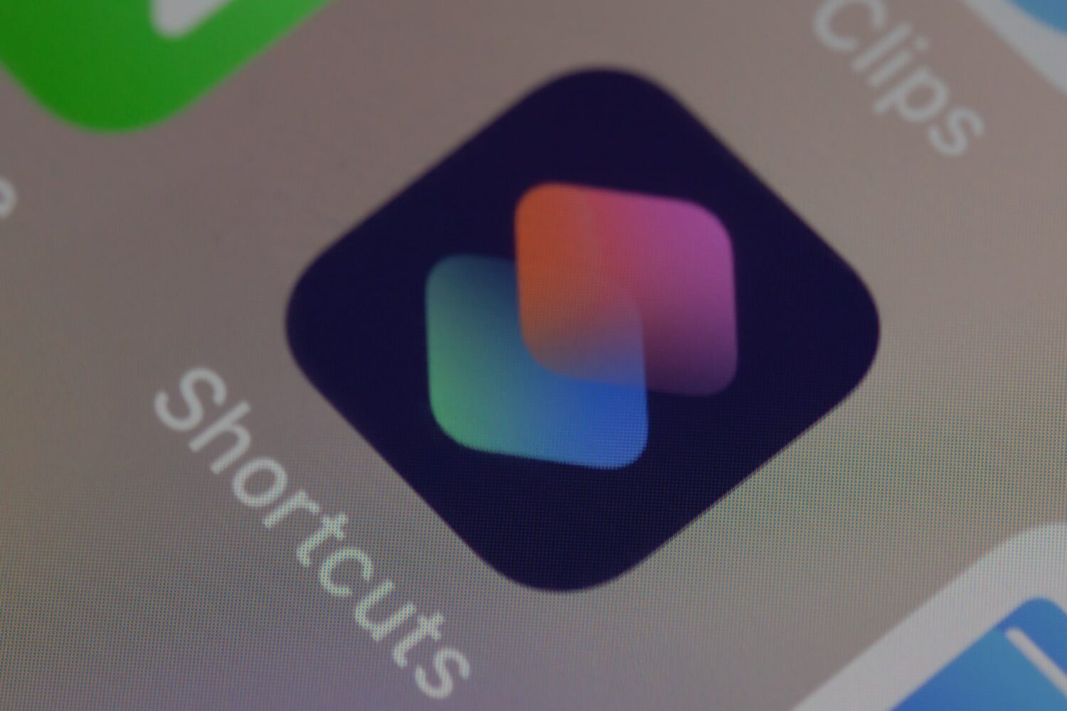 Closeup of the Apple Shortcuts app icon on iOS home screen