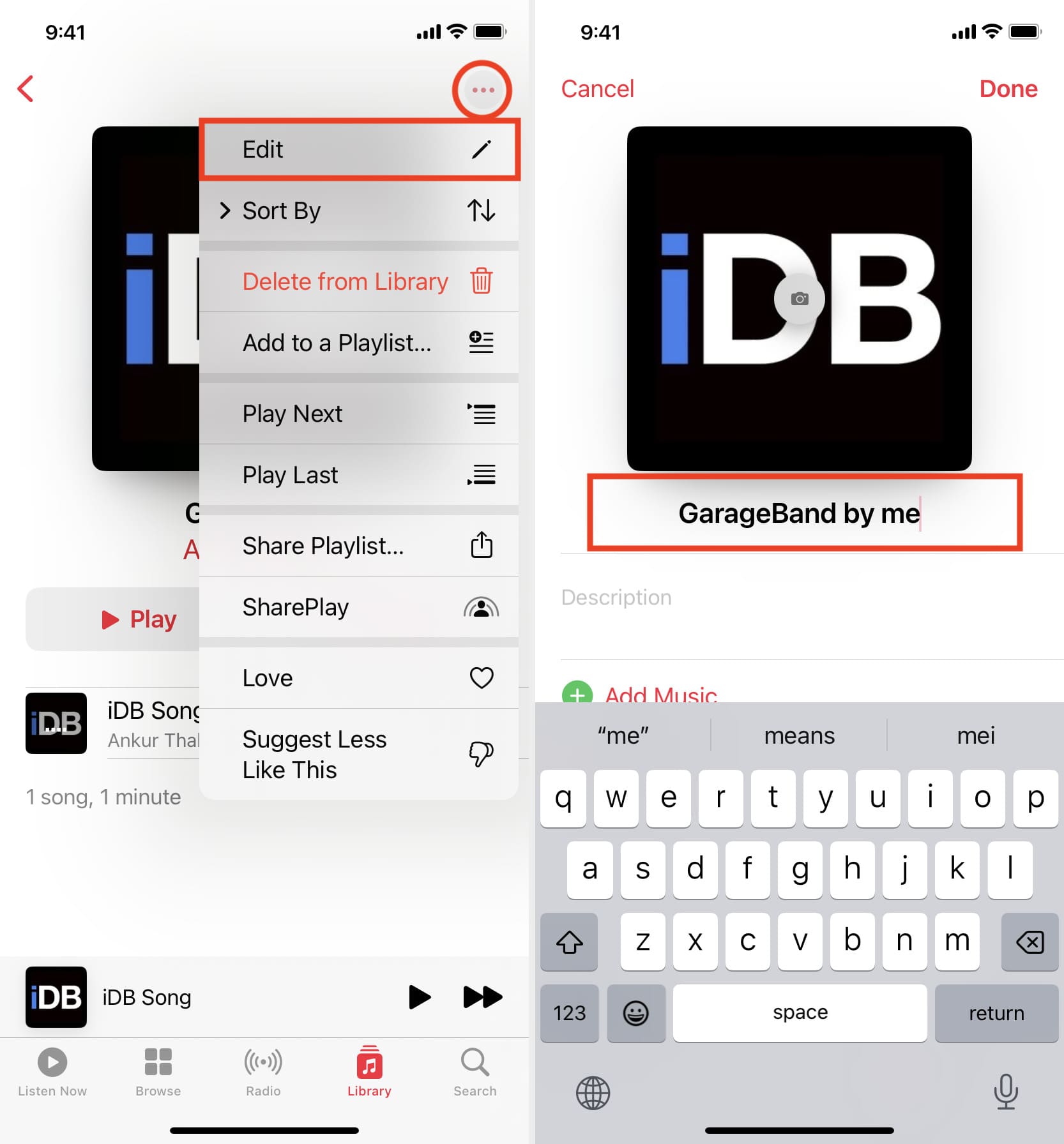 Edit the playlist name in iPhone Music app