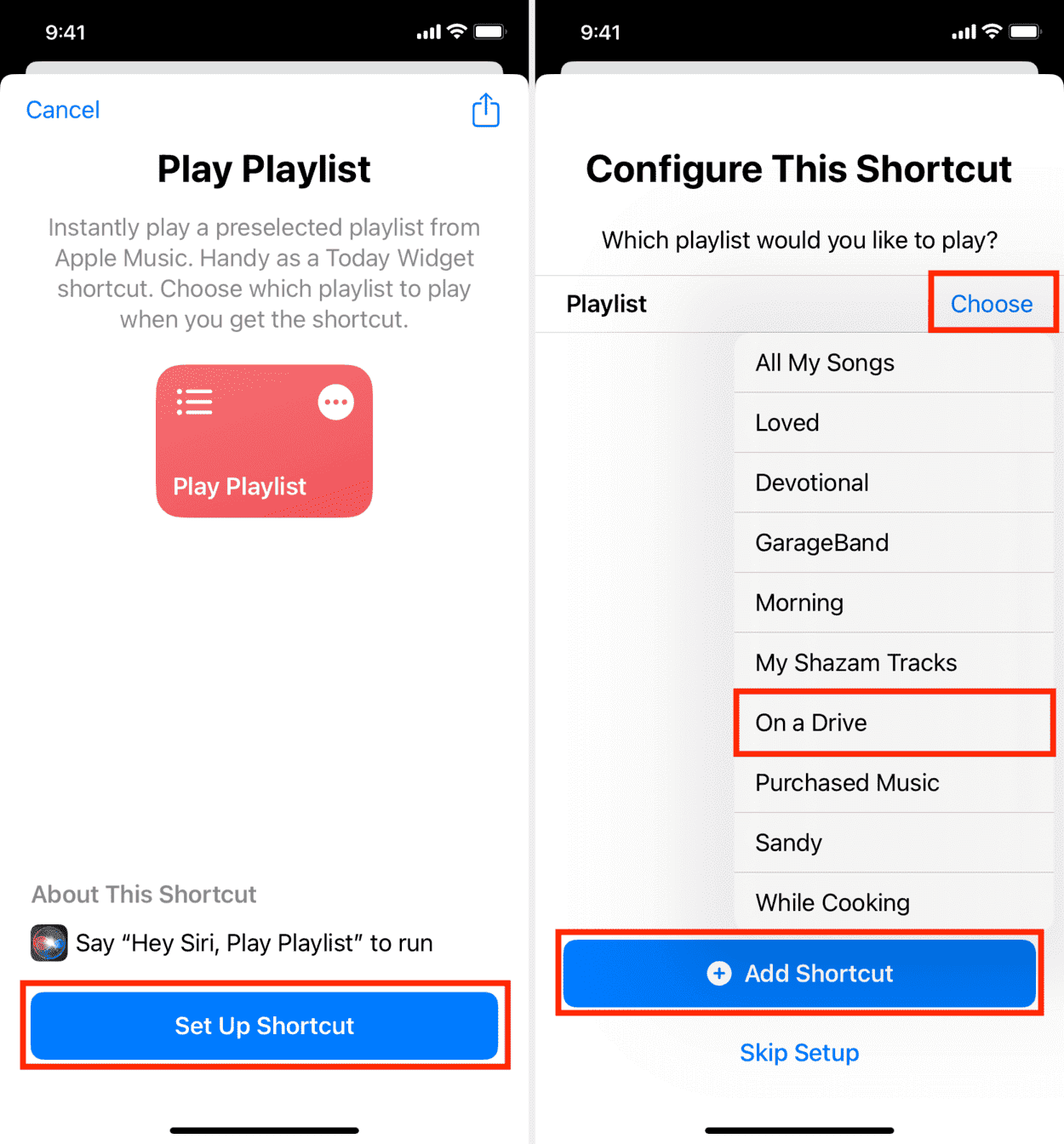 Choose your playlist for shortcut