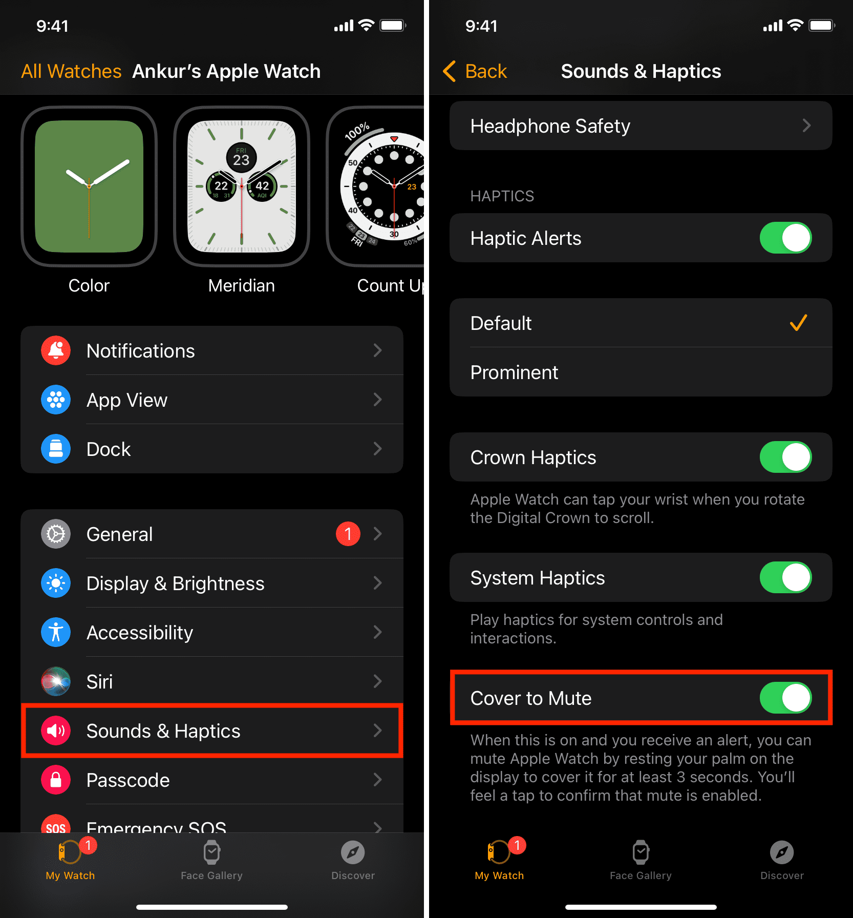 Cover to Mute in the Watch app